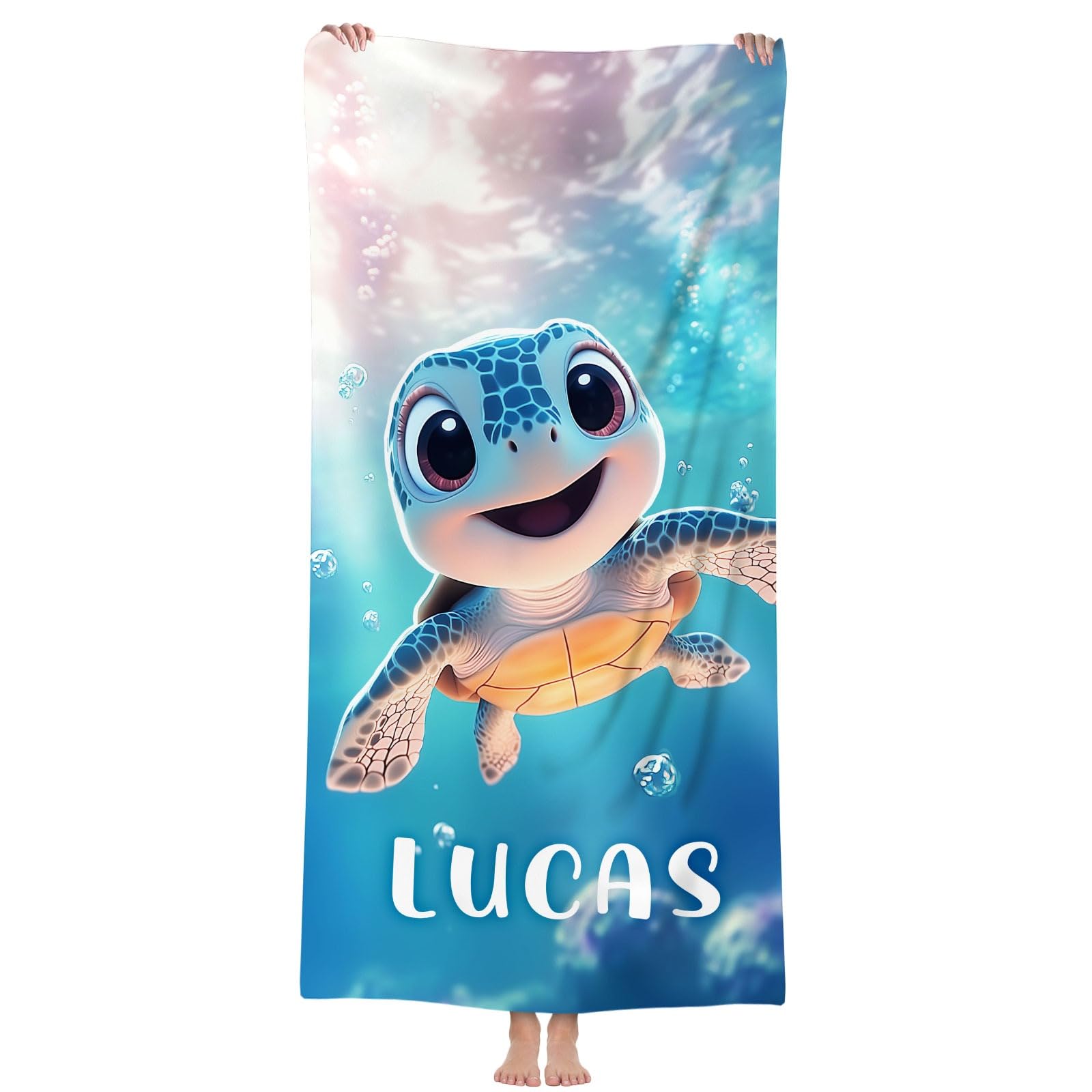 Jodimitty Personalised Beach Towel Custom Name Microfibre, Lightweight Quick Dry Bath Towel for Beach Pool Party, Gift for Family Friend, 60x120cm/76x152cm/90x180cm (Turtle 3)