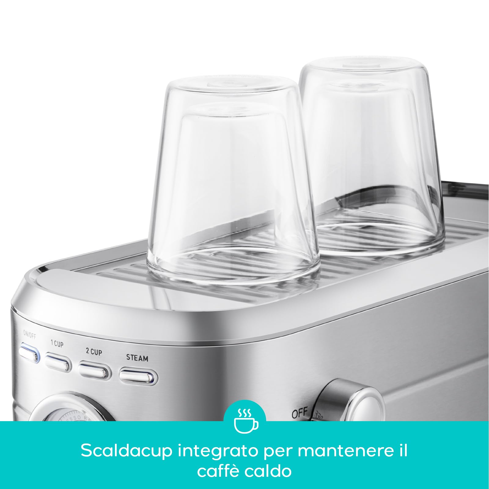 CASABREWS Macchina Caffè Macinato, 20 Bar Macchina da Caffè Espresso Manuale e Cappuccino, Per Polvere, Serbatoio Estraibile 1L, 1350W, Piano Scaldatazze, Inox, Argento