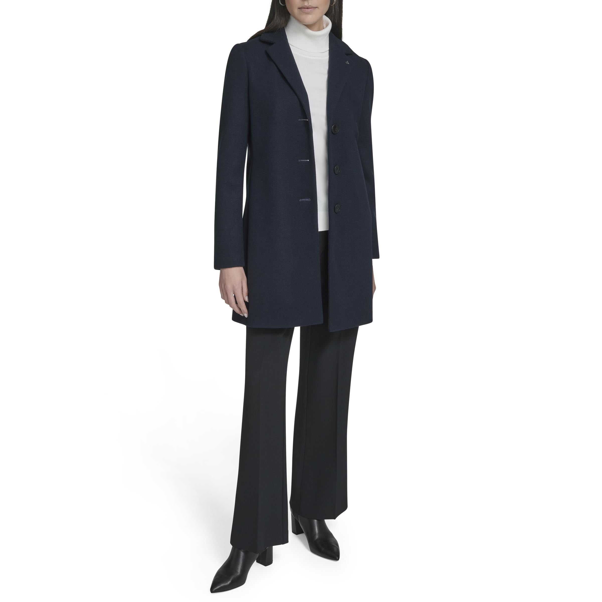Calvin Klein Classic Faux Wool Overcoat – Long Button Front Winter Jacket Cappotto da pisello Donna (Pacco da 1)