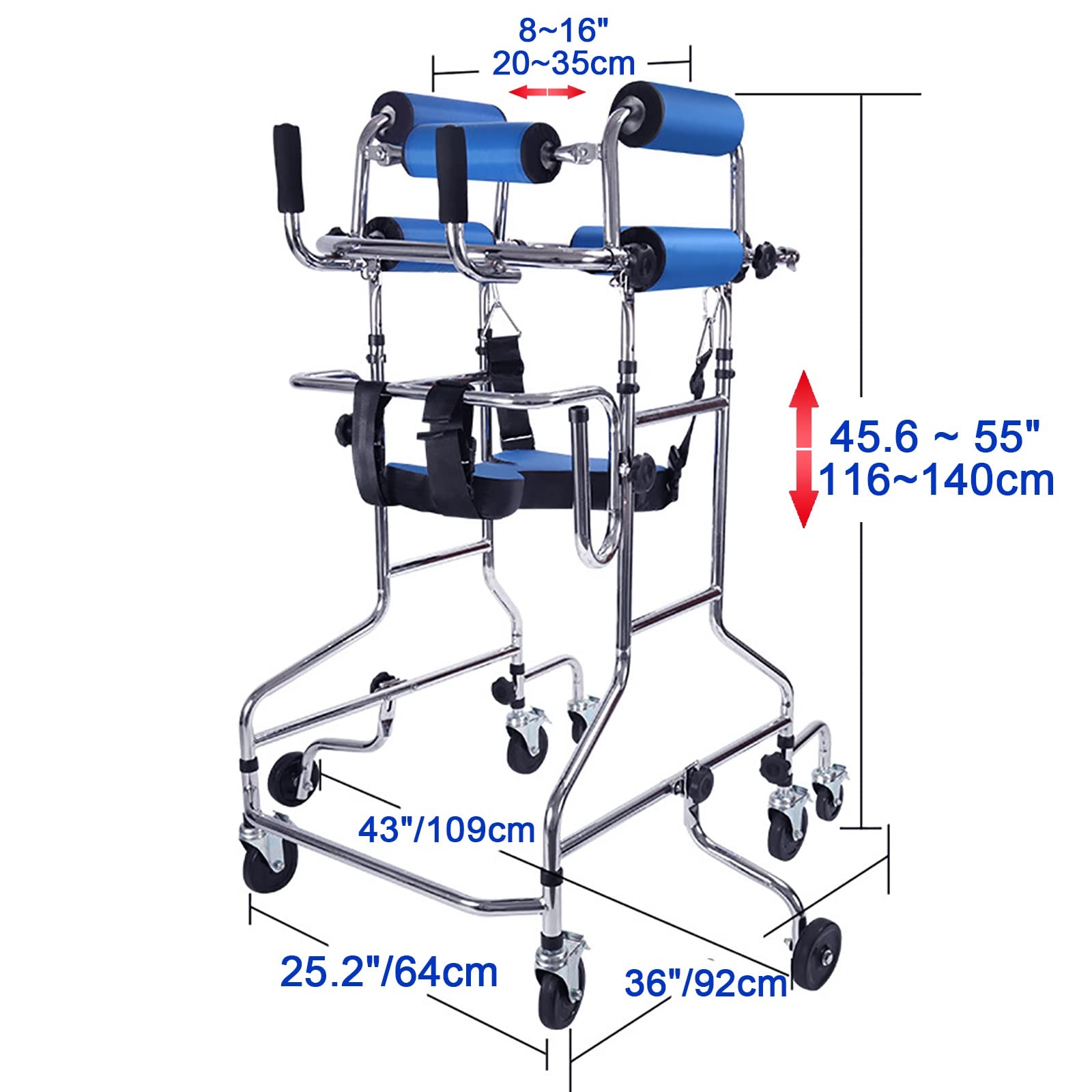 Pionowe chodziki Rollator dla dorosłego dziecka w podeszłym wieku, udar mózgu Hemiplegic Walking Rehab Exerciser, wysoki chodzik z bardzo szerokim wyściełanym siedziskiem i oparciem (Color : Women,