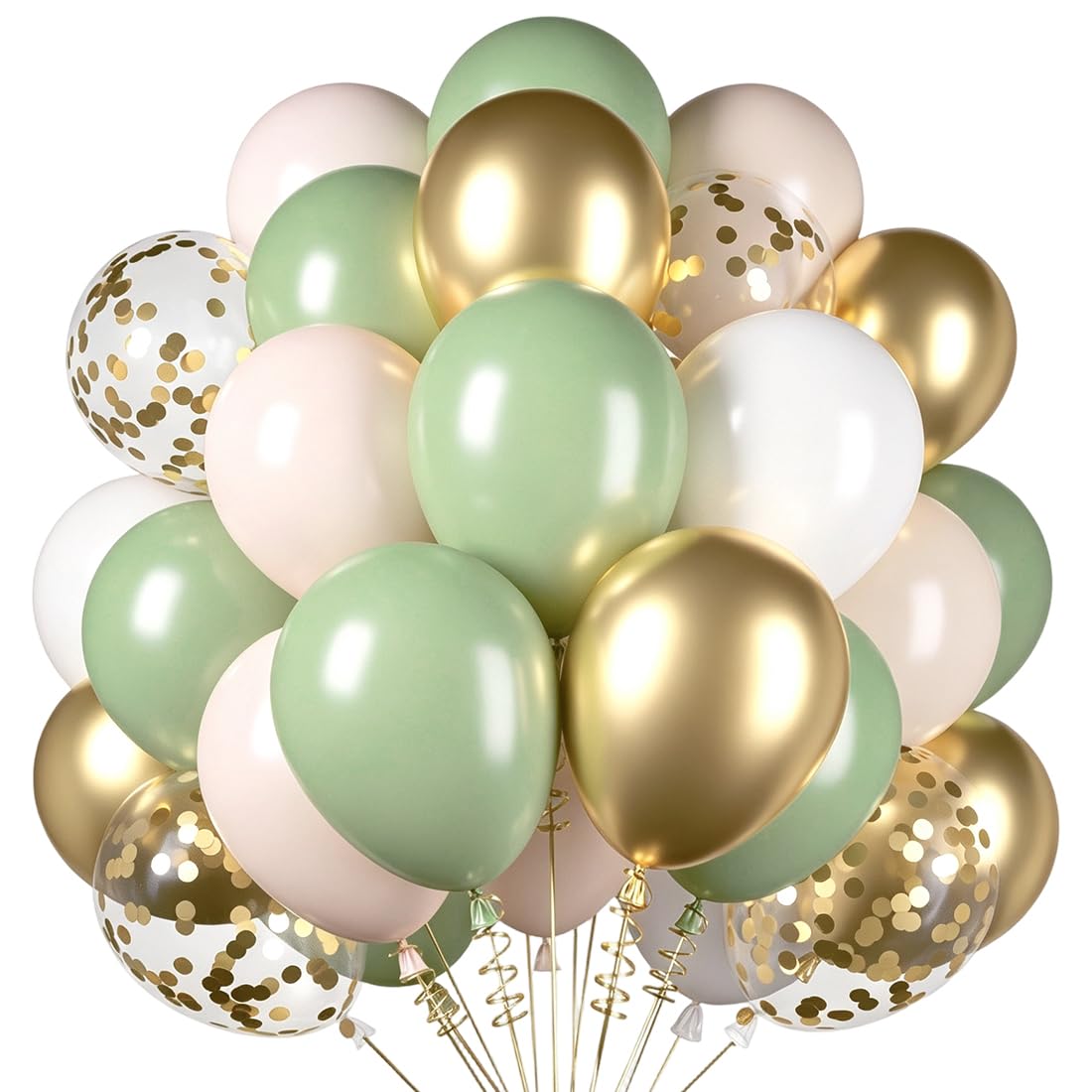 BlooMoo Luftballons Grün Gold, 50 Stück Salbeigrün Beige Gold Latex Ballons,Konfetti Helium Luftballons Eukalyptus Grün für Geburtstag Verlobung Babyparty Hochzeit JGA Party Dekorationen 12 Zoll