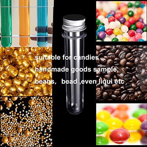 KOHAND 50 PCS 140 x 25mm Clear Test Tubes with Screw Caps, 40ml Plastic Test Tube with Aluminum Covers for Sample Christmas Candy Bath Salt Science Party Favors