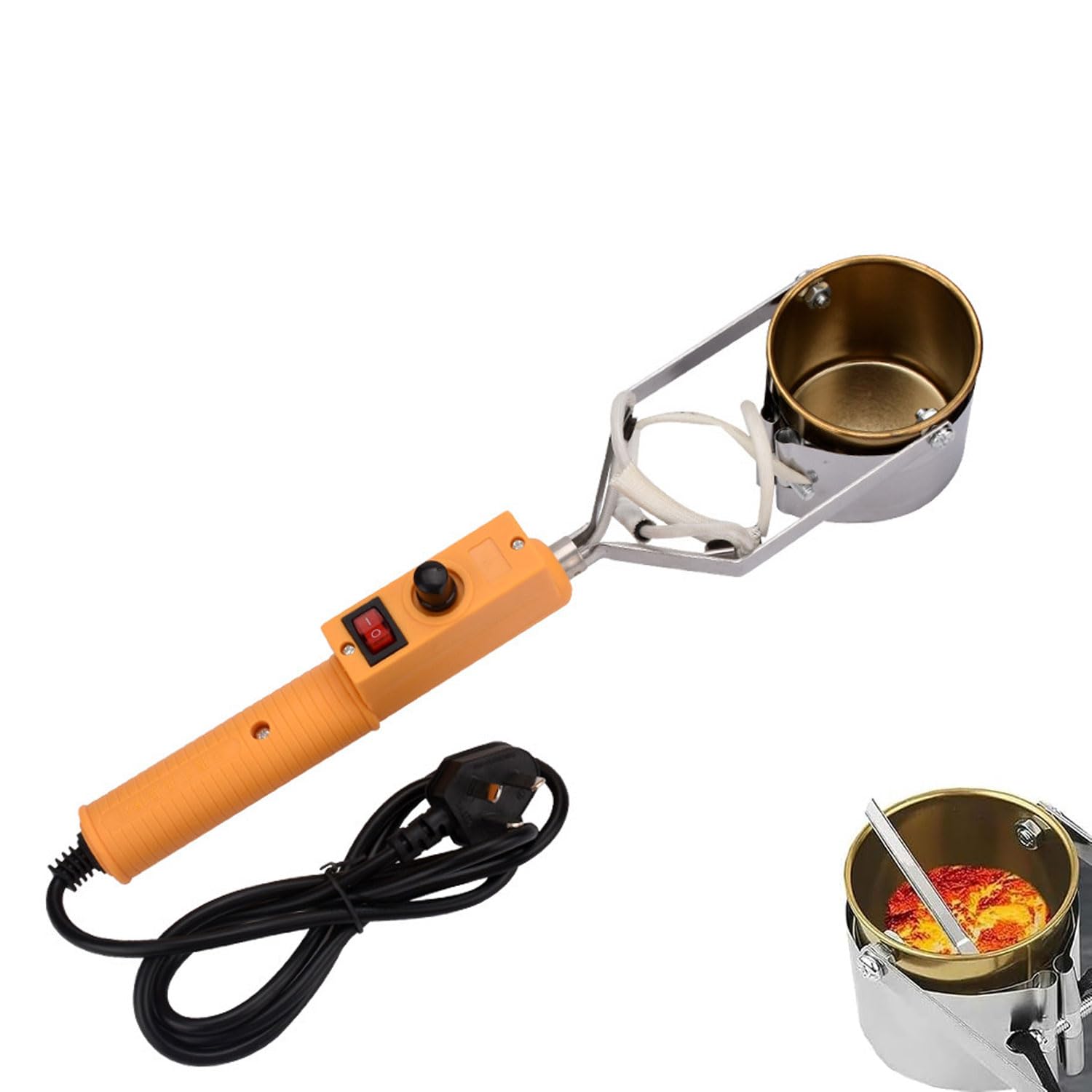 Przenośny garnek do topienia cyny 600 g, przenośny elektryczny piec lutowniczy 300 W z regulacją temperatury od 150 do 450 ℃, regulacja kierunku 360°, 60 mm głębokości tygle