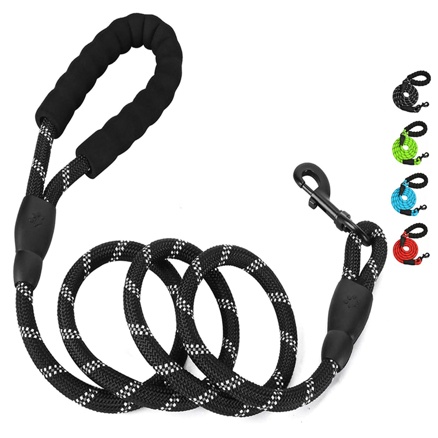 Rope Dog Lead with Soft Padded Handle, 1.5m/2m Reflective Lead and Multi-Colour for Medium Large Dogs 1.2 cm, Black