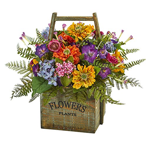 Nearly Natural 1548 Mixed Floral In Wood Basket #TOP5
