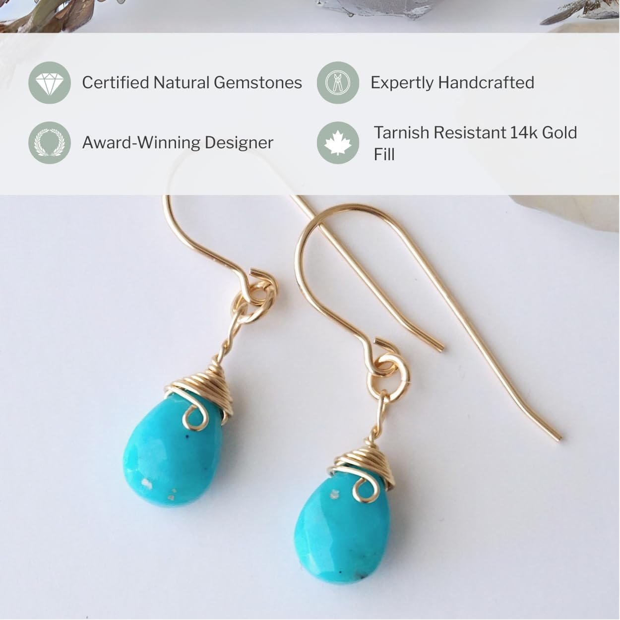 Women’s Birthstone Gemstone Drop Earrings – Gold Filled Dangle Earrings - Image 2