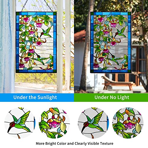Vewogarden Rectangle + Round Hummingbird Stained Glass Window Hangings, Bird Suncatcher Panel With Metal Chain #TOP3