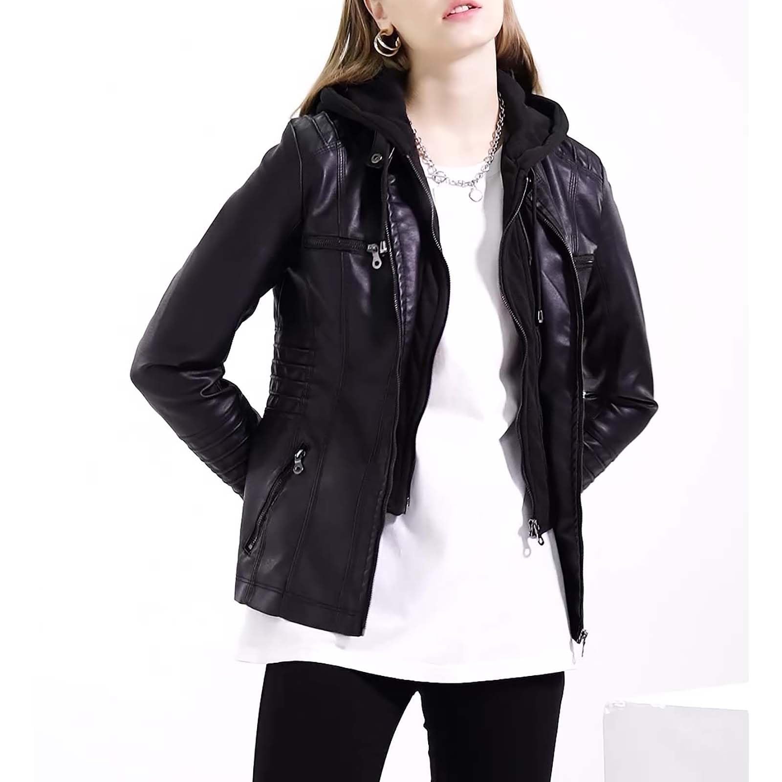 Chaqueta De Piel Sintética For Mujer, Chaqueta De Cuero Estilo Motero Cortavientos Steampunk Oversize De Manga Larga De Invierno For Exteriores Transpirable De Entretiempo(Noir,L)