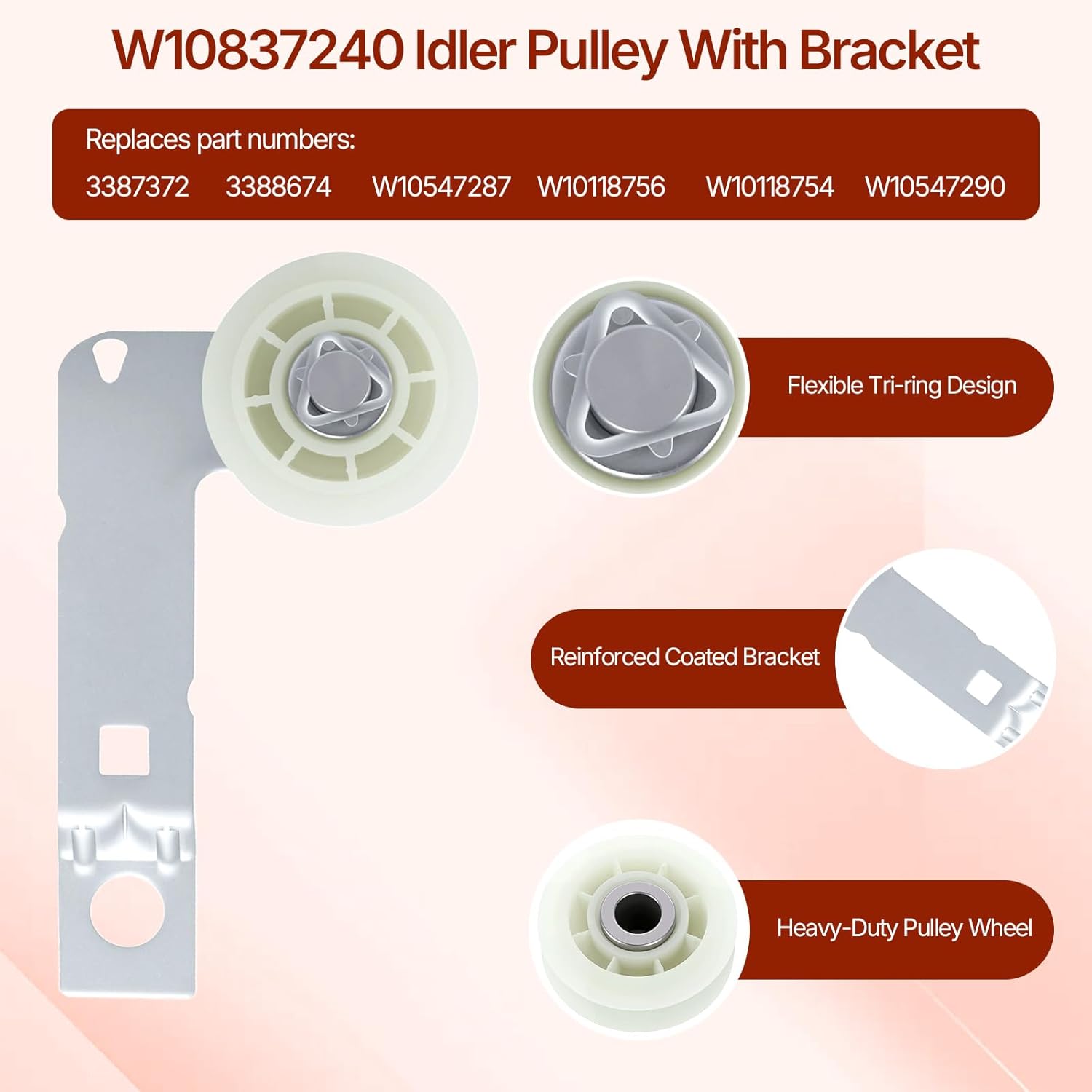 UPGRADED 4392067 Dryer Repair Kit with W10837240 Idler Pulley WPW10314173 Drum Rollers 661570V Belt Fits Maytag Whirlpool Kenmore Dryers MEDC215EW1 MGD7230HW1 WED8127LC0 WGD75HEFW0 WGD9400SW2 & More