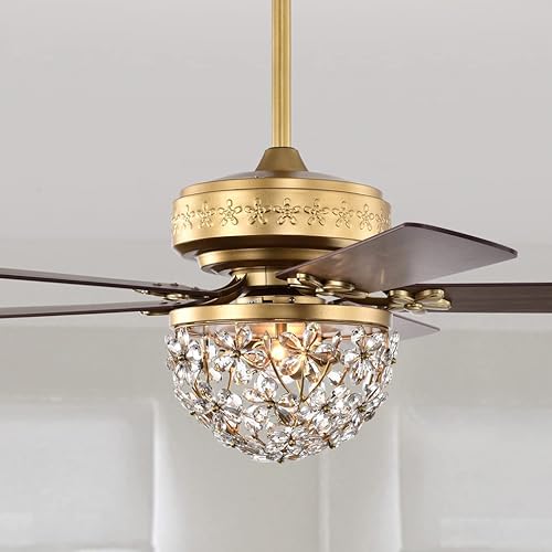 Miniatura 2 de Warehouse of Tiffany Naja - Ventilador de techo de cristal dorado antiguo de 52 pulgadas con control remoto, grande (AW01W02AG)