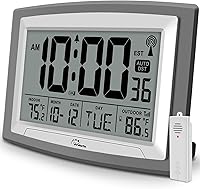 WallarGe 12.5 Inch Atomic Clock with Indoor/Outdoor Temperature - Self-Setting Digital Wall Clock Large Display Battery Operated