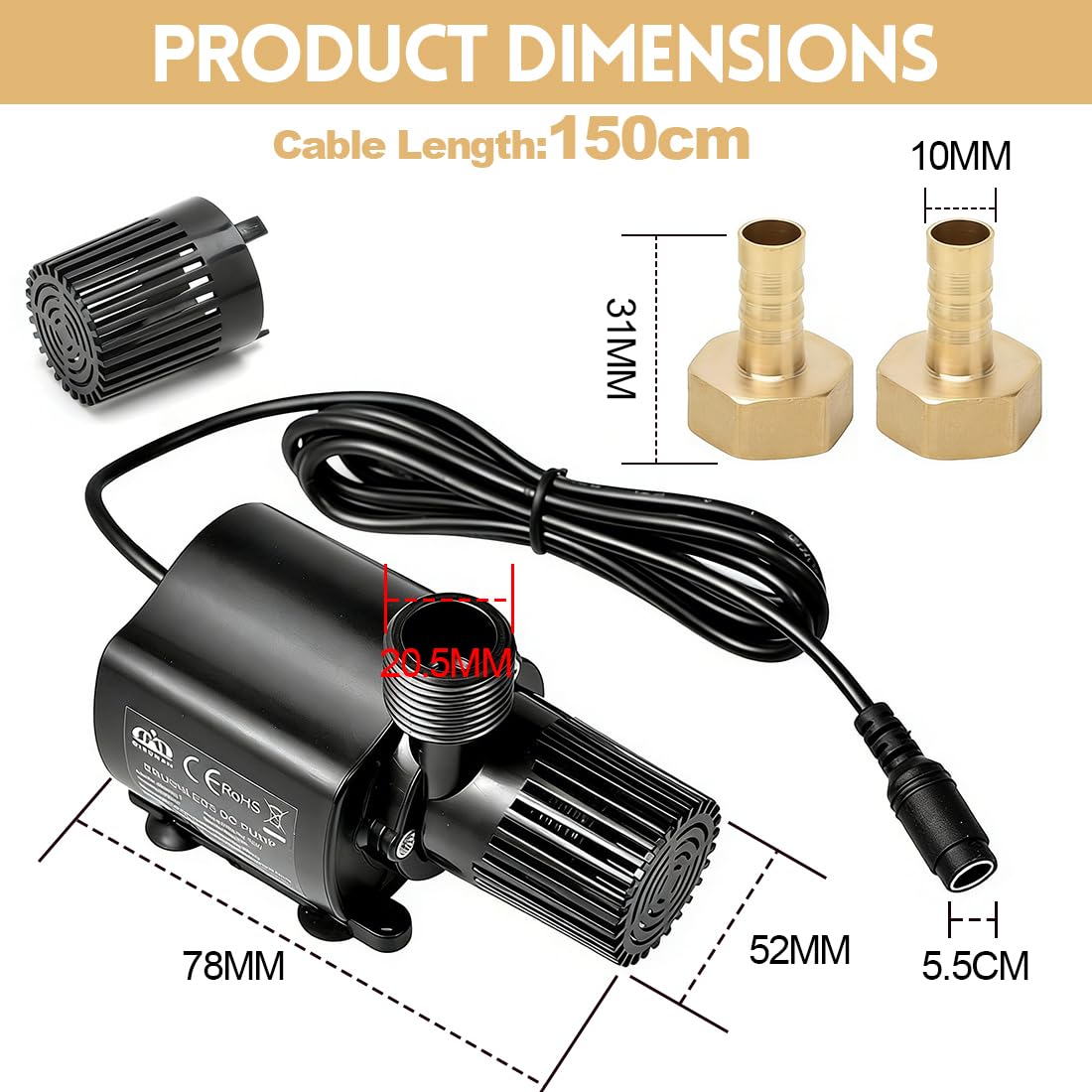 Pompa wody 12 V z 5-biegową kontrolą, pompa zatapialna 800 l/h, wysokość dostawy 5 M, do akwarium, fontanny, stawu, hydroponika