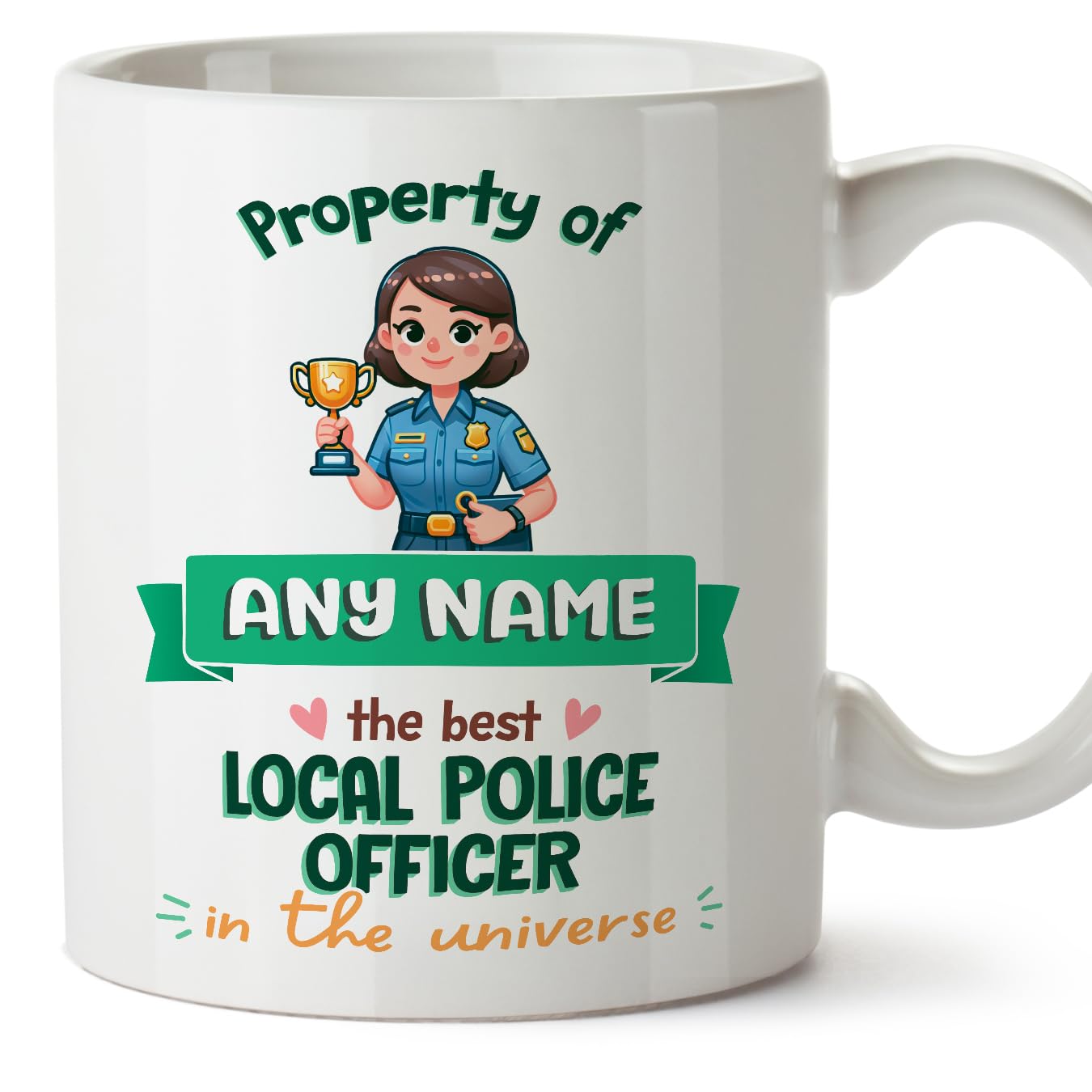 MUGFFINS Personalised Mug for Local Police Officer Woman - in English - Property of - Funny Custom Gift for Colleagues - Ceramic 11oz Mug