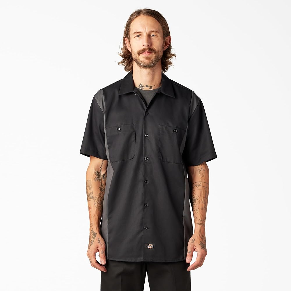 Amazon.com: Dickies Two-Tone Short Sleeve Work Shirt, Black