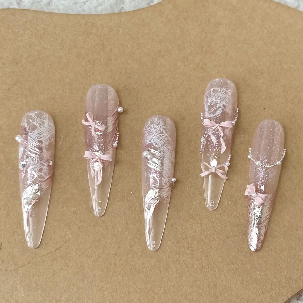 3PCS 3D Silicone Nail Art Molds, Bow and Lace Pattern Templates for Manicure Design