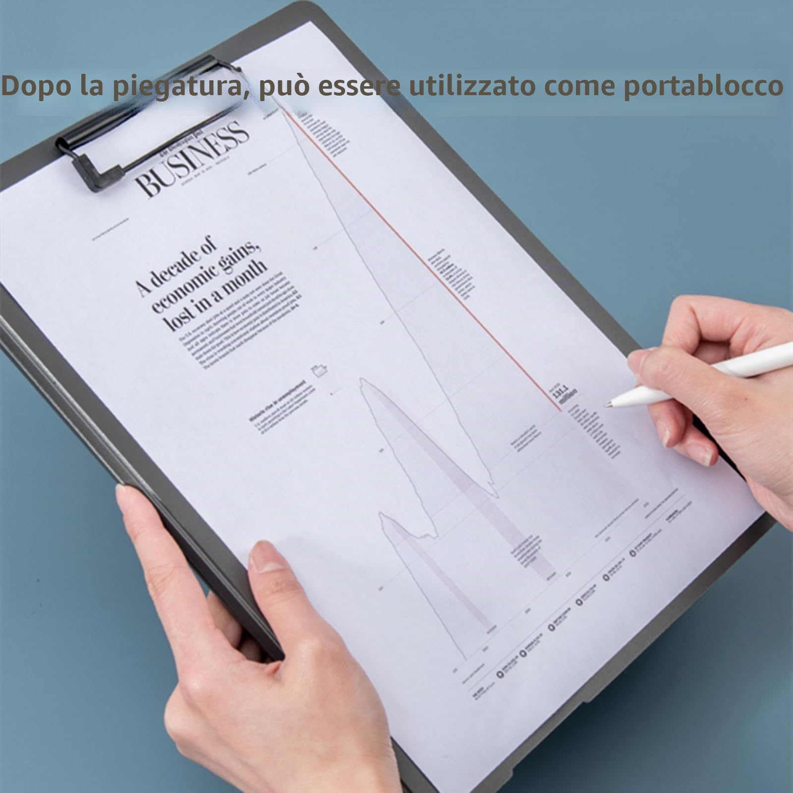 Cartellina portadocumenti A4 con coperchio, 6 lavagne a doppia clip, per lavoro, ufficio, scuola o ristorante, nero