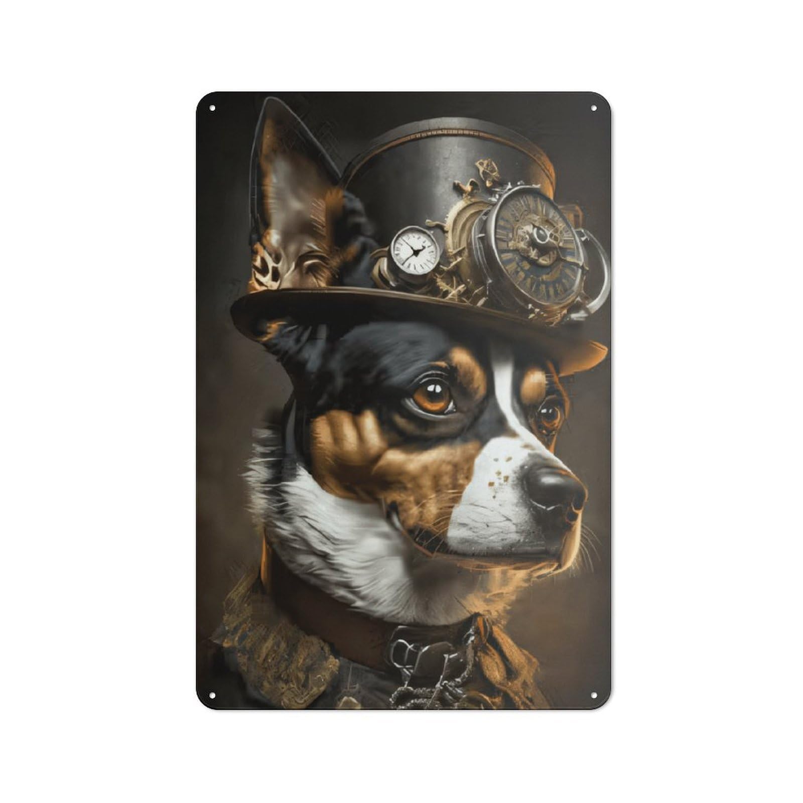 Junmoney Style-21 Metal Wall Sign 30X20cm Featuring Steampunk Dog Art Print For Garage Or Workshop, Suited To Diy Enthusiasts