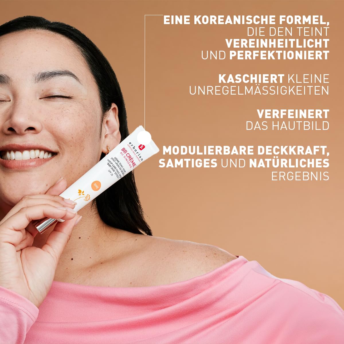 Erborian BB Creme mit Ginseng - Getönte Creme - Pflege mit "Babyhaut-Effekt" - 5-in-1 koreanische Gesichtspflege mit LSF 20 - Nude - 15 ml