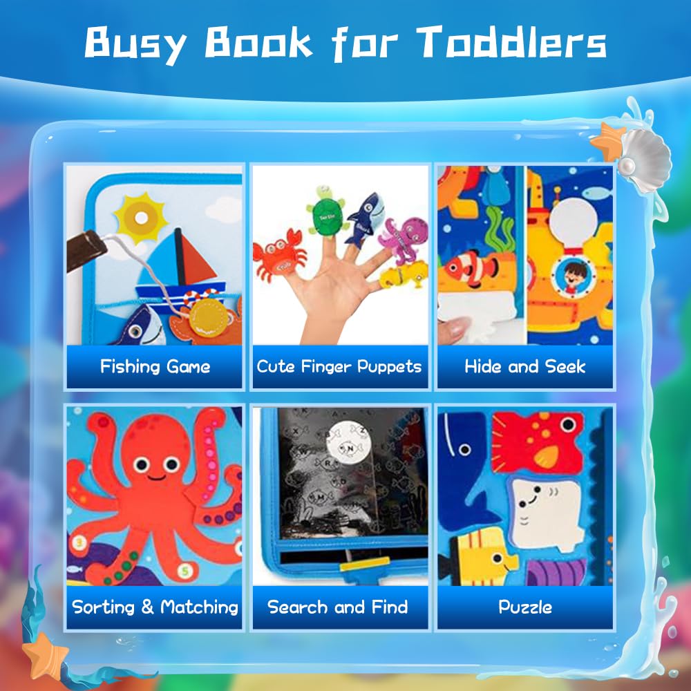 Libro Bambini 2 Anni Busy Book Tema Oceano Tbintul Montessori Giocattolo A Partire Da 1 Anno, In Feltro 3D Montessori Busy Board Baby Montessori Silenzio Libro Con Libro Silenzioso Per Viaggi A