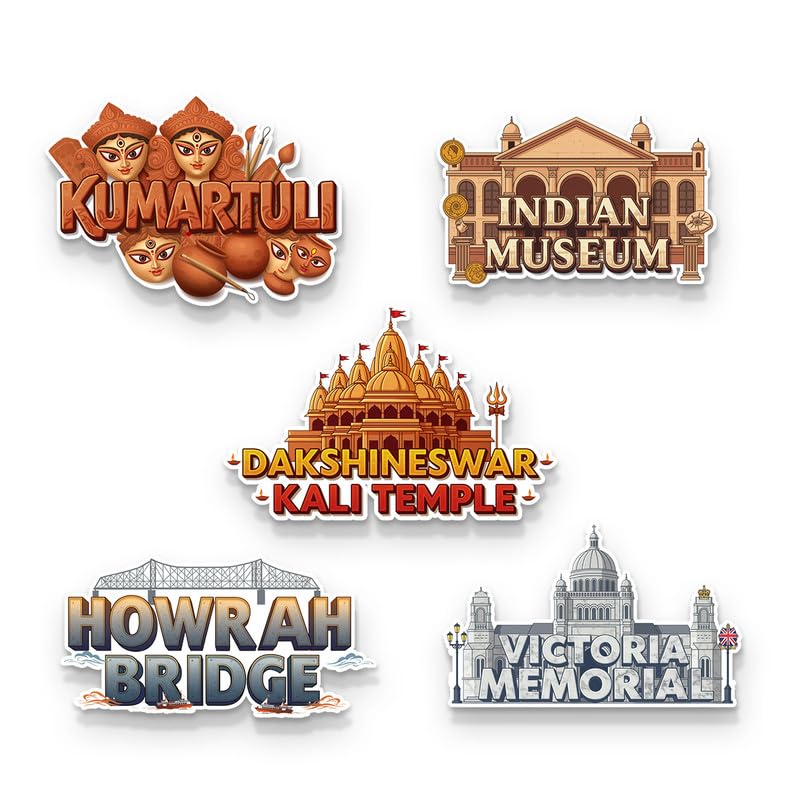 Image of Kolkata Set of 5 Fridge Magnets, Glossy Finish, Stylish Magnet for Fridge, Wardrobe & Metal Surfaces