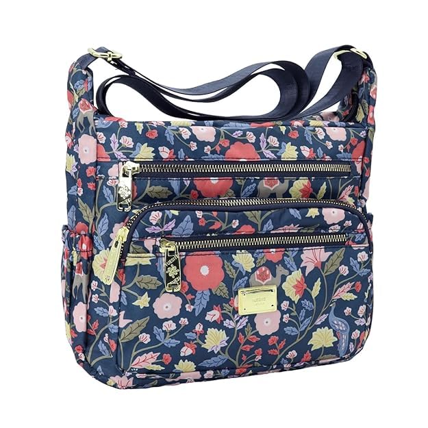 Image of Women Sling-body Bag Waterproof Nylon Multi-layer Sling Bag Casual Satchel Bag Shoulder Bag Messenger Bag Travel Sling-body Bag Day Pack Card Holder Black and Silver.