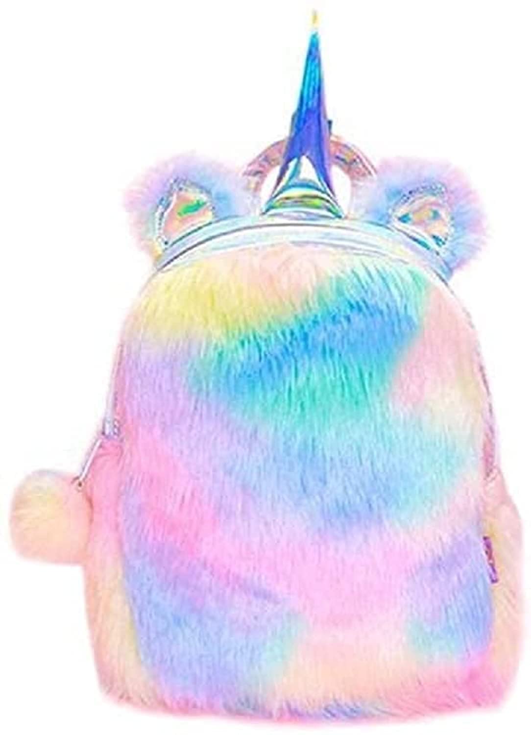 WomdeeUnicorn Backpack with Pencil Case School Bag, Plush Unicorn Backpack,Fluffy Mini Unicorn Backpack Bags for Girls Kids Travel Plush Rainbow Schoolbag.