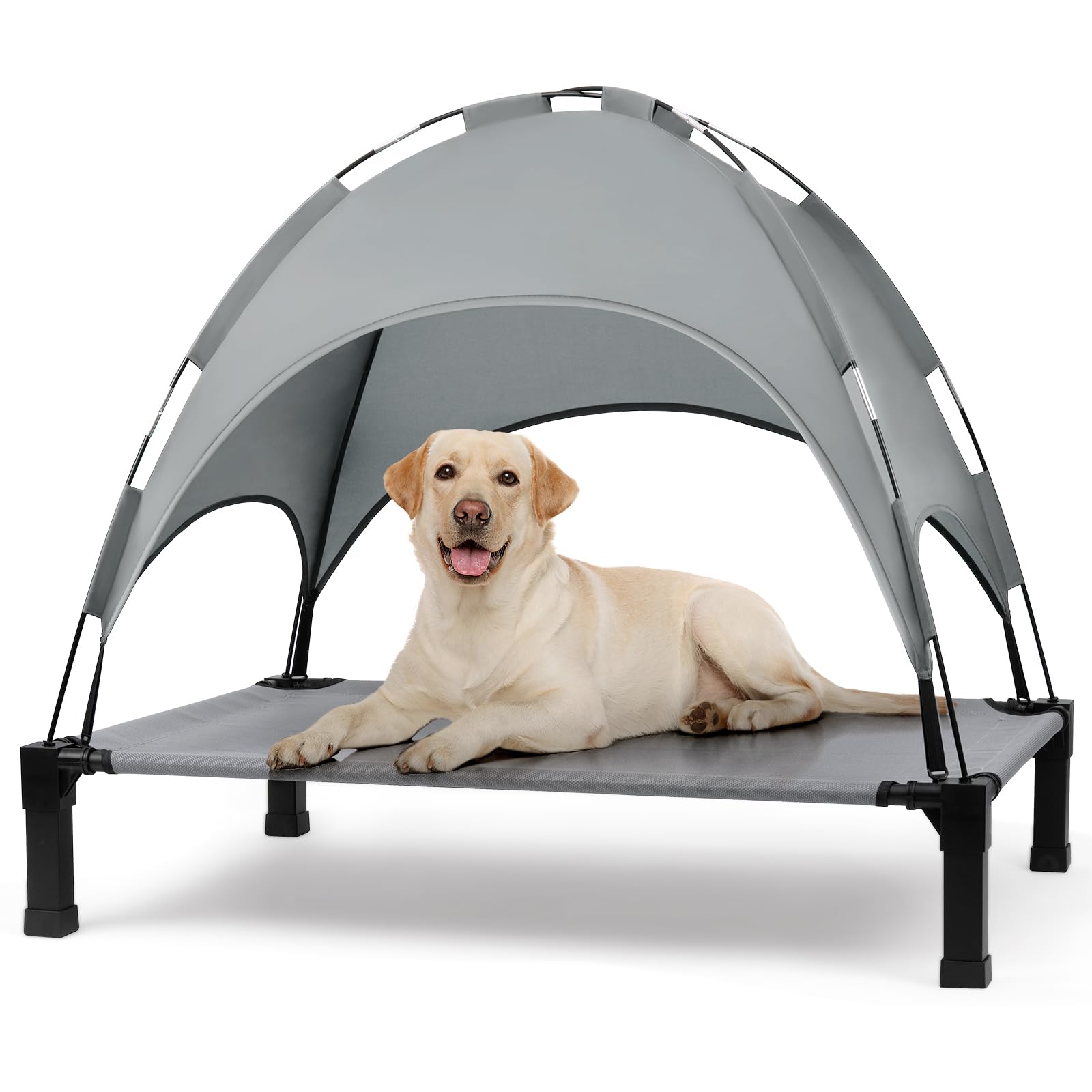 Heeyoo Elevated Dog Bed with Canopy, Outdoor Dog Bed Cot with Removable Shade Tent, Portable Raised Pet Cot Cooling Bed for Dogs and Cats, Grey