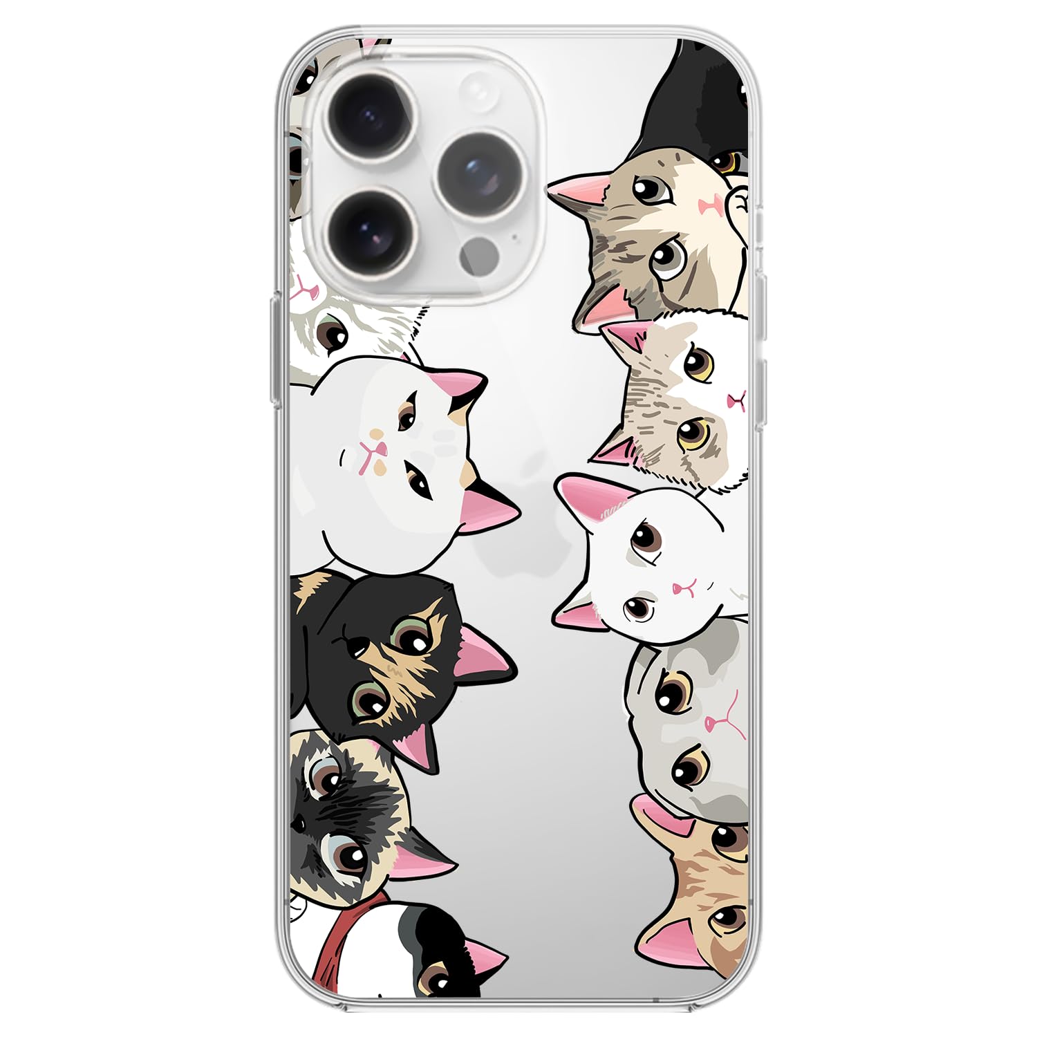 Blingy's for iPhone 16 Pro Case, Cute Cat Pattern Funny Cartoon Animal Design Transparent Soft TPU Protective Clear Case (6.3 inch) (Cat Outline)
