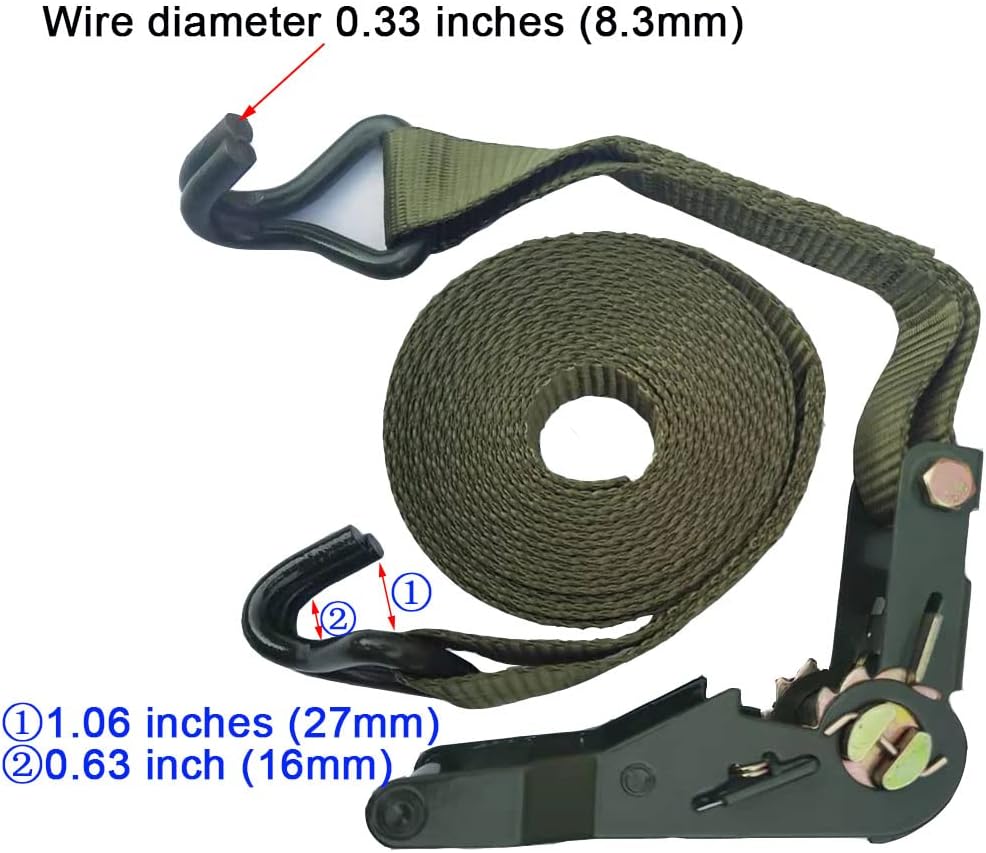 Tie Down Straps Ratchet Heavy Duty with J Hooks,1.5 in X 26 FT Break Strength of 10000 LBS Working Load Limit of 3333 LBS