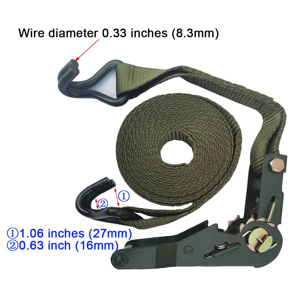 Sangles d'arrimage à cliquet très résistantes avec Crochets en J, 3,8 cm x 66 m, résistance à la Rupture de 459 kg Limite de Charge de Travail de 1,511,8 kg.