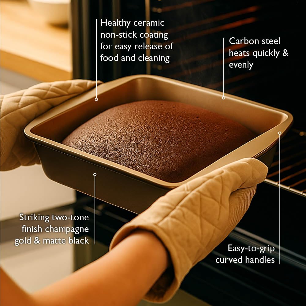 Stanley Rogers Ceramabake Moule à gâteau carré en céramique antiadhésif sain 20 x 20 x 5 cm – Cuisson sans PFAS PTFE PFOS PFOA cadmium et plomb – Idéal pour les brownies, les gâteaux et la pâtisserie