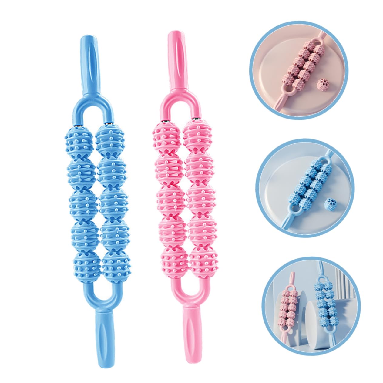 Beaupretty 2pezzi Massaggiatore a Rotella in Plastica e Metallo Ergonomico Per Muscoli Della Schiena e Gambe Portatile Per Rilassamento e Recupero Atleti