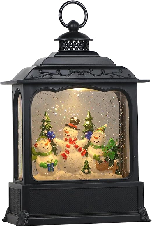 Eldnacele Musical Snow Globe Lantern with Timer, Lighted USB/Battery Operated Swirling Singing Water Glittering Lantern for Adults and Kids Christmas Decoration - Snowman