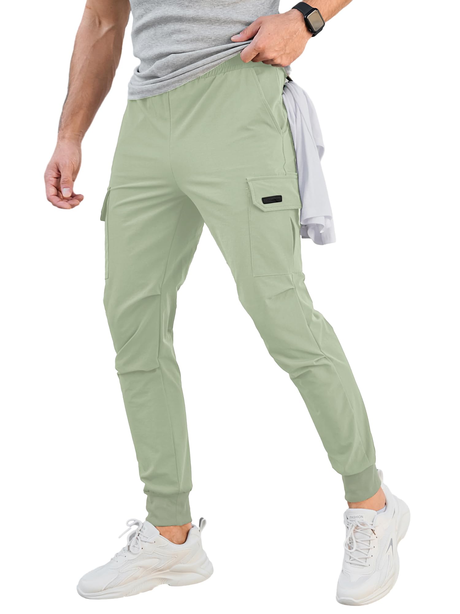 Men's Cargo Jogger Pants Stretch Sweatpants Slim Fit Tactical Pants with Zipper Pockets Casual Trousers