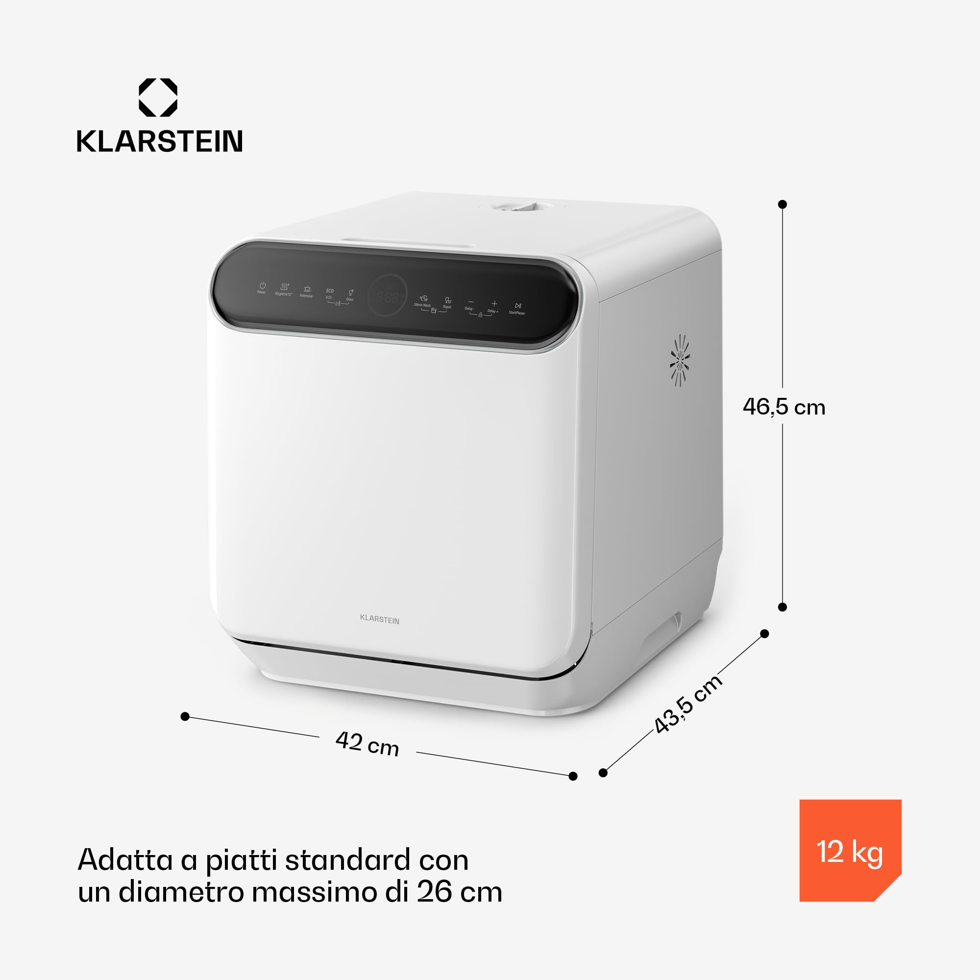 Klarstein Oceana Lavastoviglie da tavolo - Lavastoviglie compatta per 3 coperti, 7 programmi, 6 L di acqua, AquaStop, design portatile