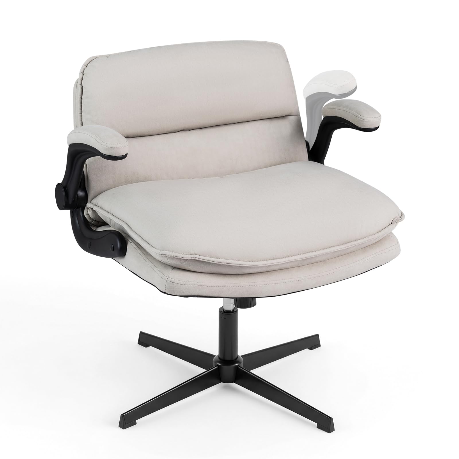 COSTWAY Silla Oficina Cuero Artificial, Reposabrazos Abatibles, Beige