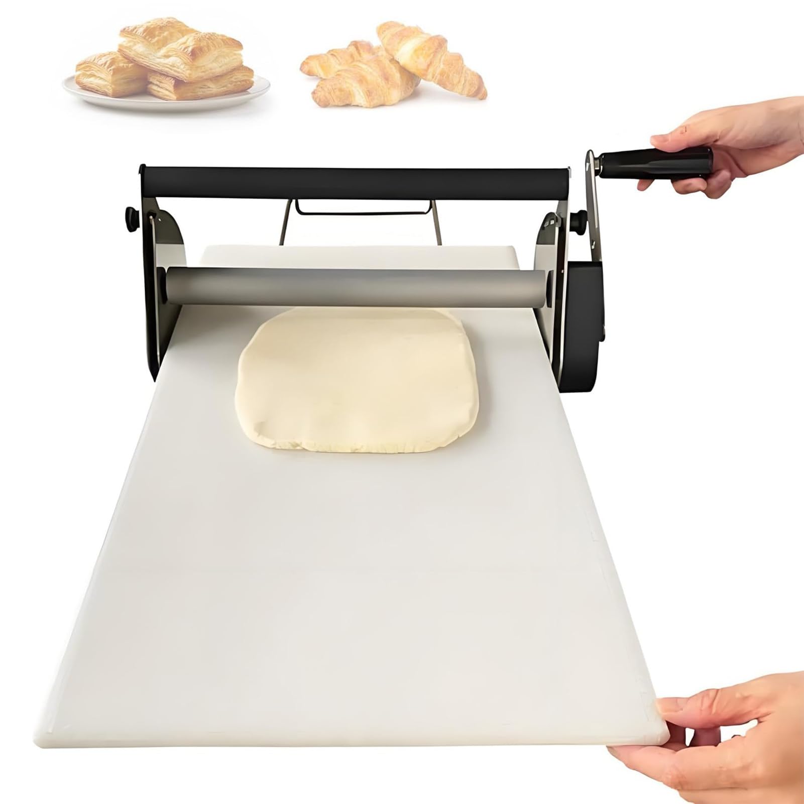 Manuelle Pizzateigpresse aus Edelstahl, verstellbare Dicke, Teigschneider für Bäckerei, faltbarer Teigroller für perfekte Pizzakrusten und Gebäck