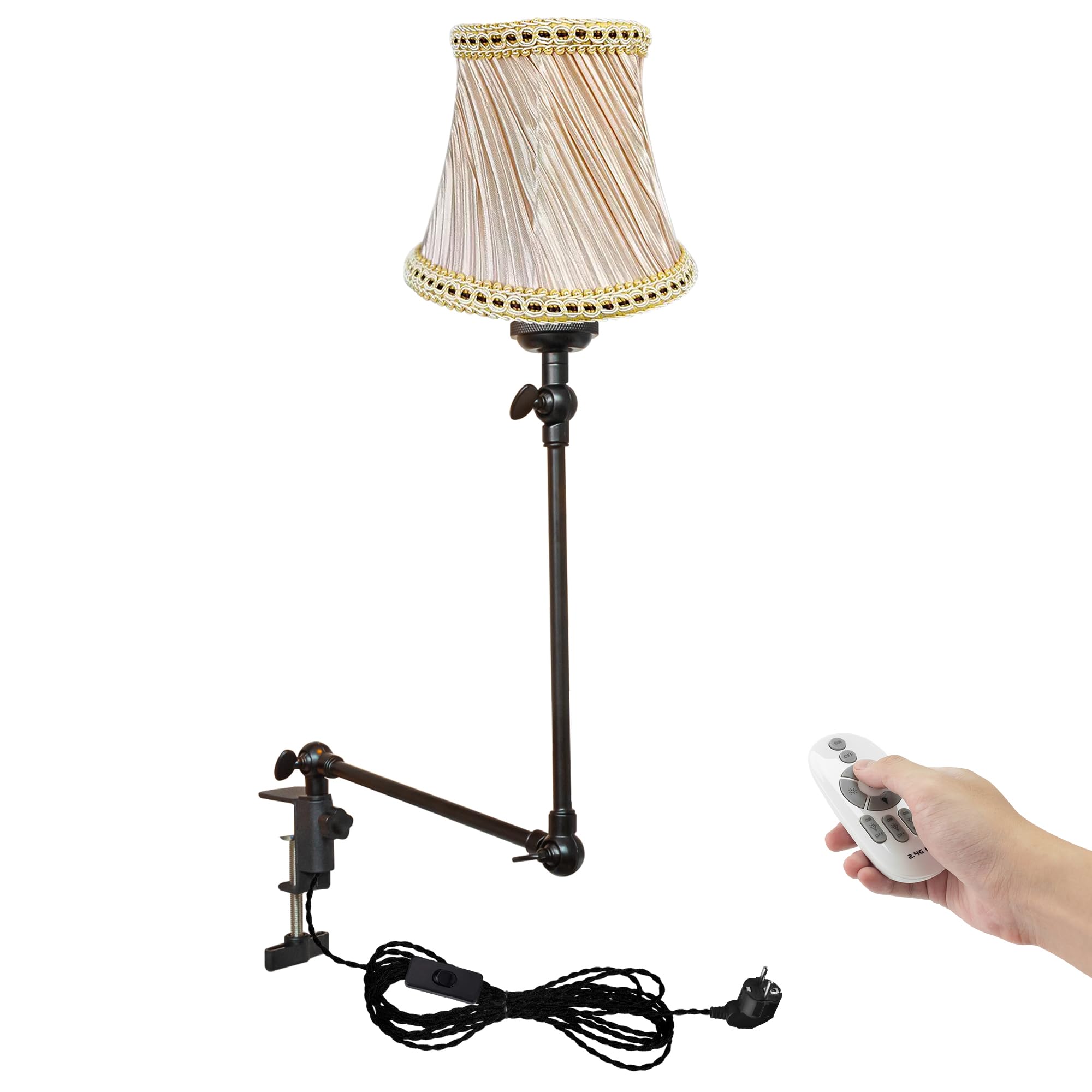 Klemmleuchte mit Fernsteuerung,1 Packung Leselampe mit 2,5 m Kabel, Dimmbar Nachttischlampe,Augenpflege Schreibtischlampe für Büro Heimgebrauch, E27 Lampenhalterung - DZ0330/10