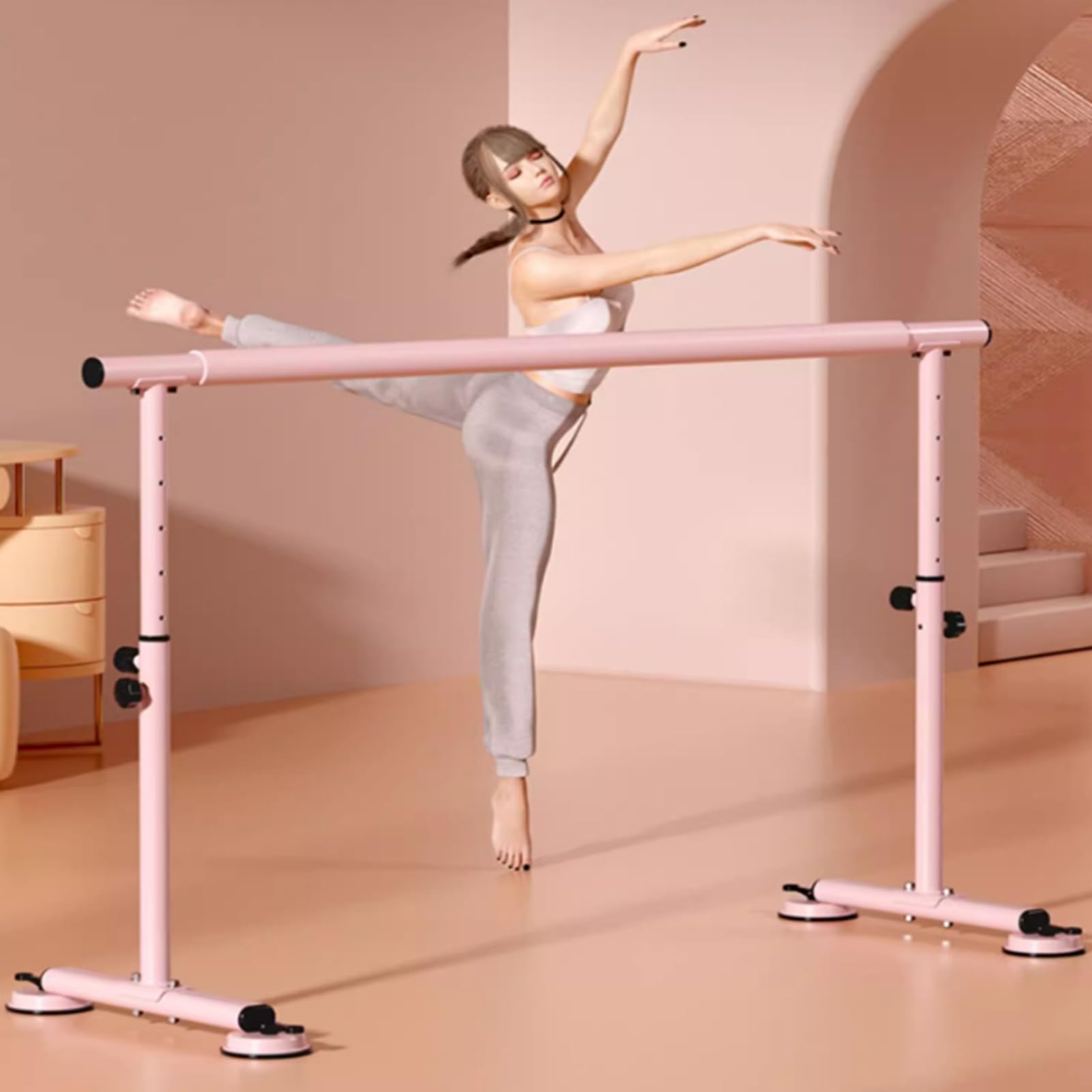 Barra de ballet portátil de acero para estudio en casa, altura ajustable, goma antideslizante, ideal para estiramientos y pilates para todas las edades