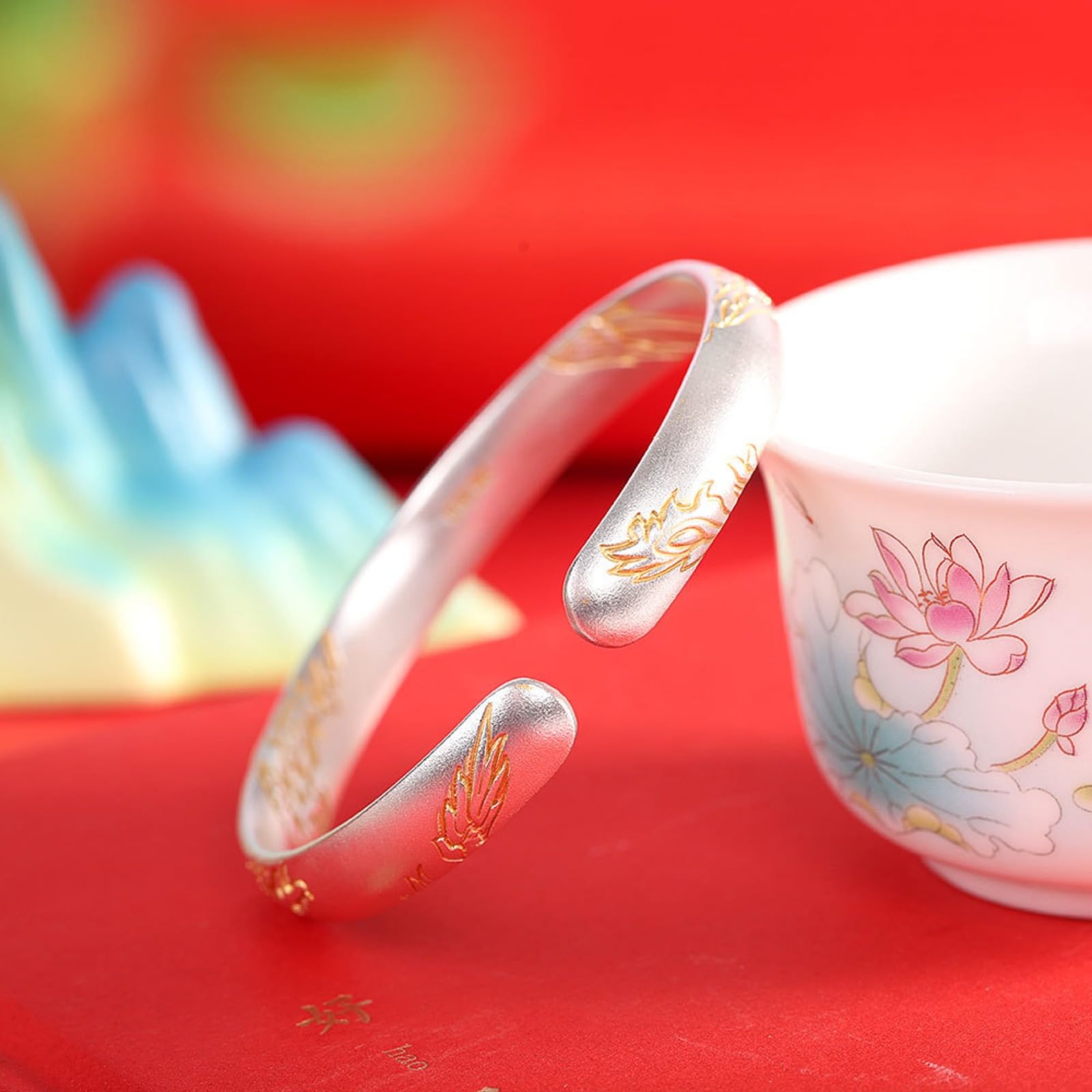 Braccialetti d'argento, braccialetti vintage, Bracciale rigido aperto di buon auspicio in argento sterling 999 massiccio for donna - ipoallergenico, senza nichel, durevole
