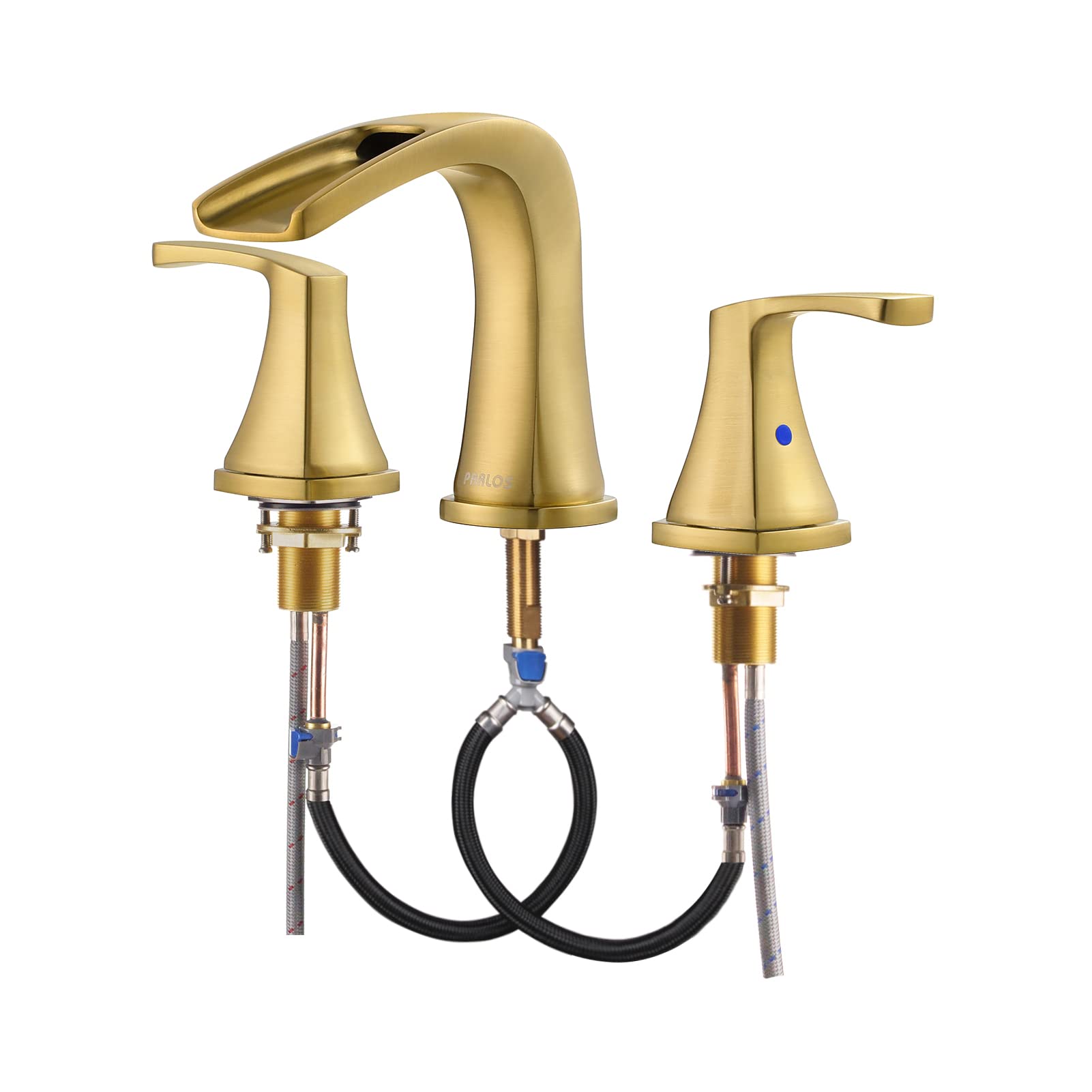 PARLOS 2-Handle Widespread Waterfall Roman Bathtub Faucet Tub Filler with Valve, Brushed Gold, 1434208