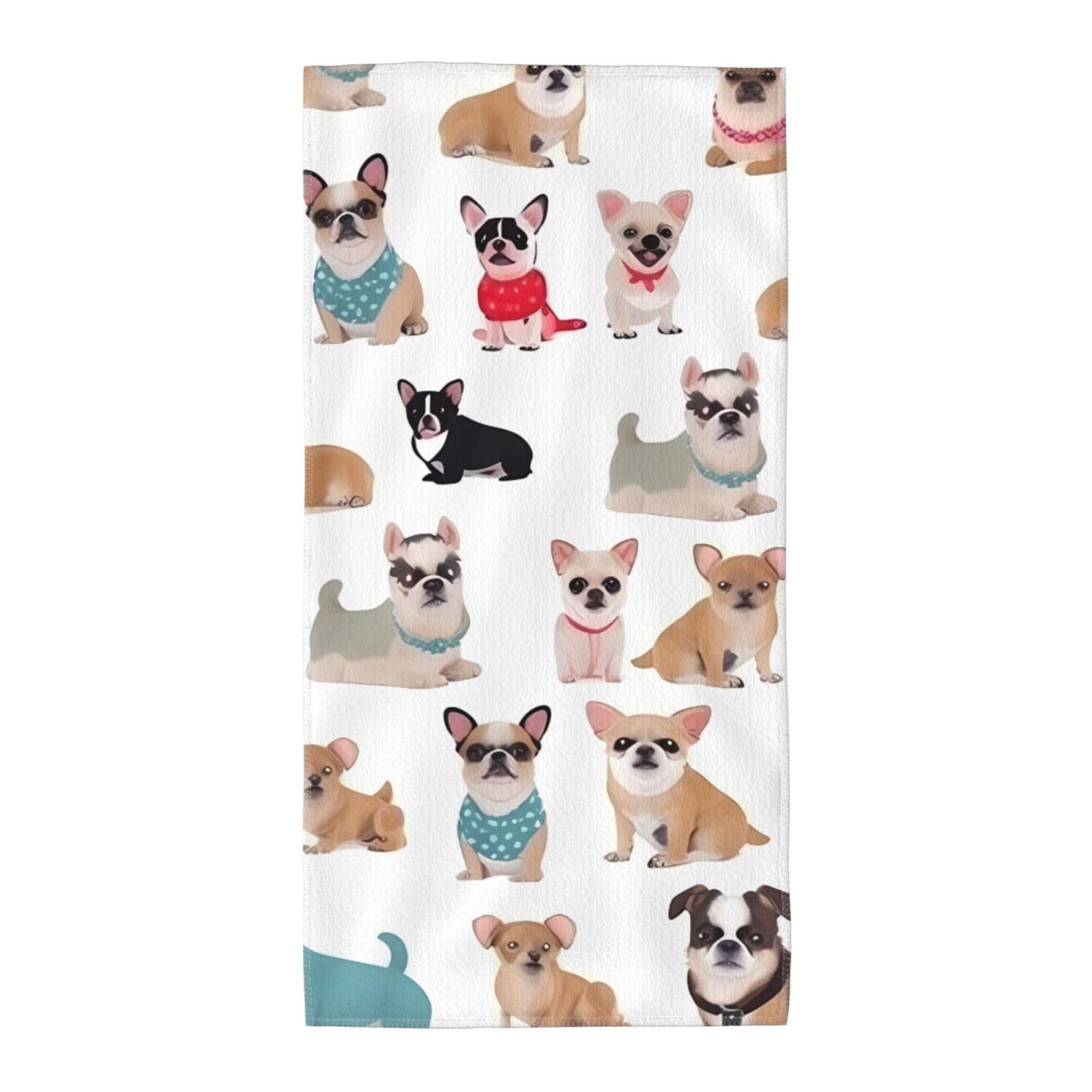 FekiLoot Absorbent Hand Towels 12"X24" Decorative Bathroom Towel Soft Microfiber Face Towel Cute Chihuahua Pug Pattern Dish Kitchen Towels for Bathroom Kitchen Hotel Spa Bath Towels