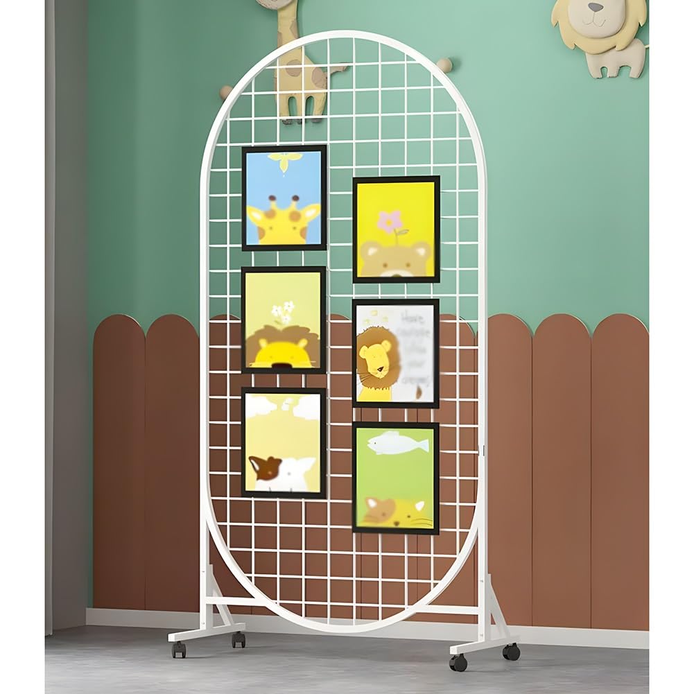 Grille Murale Panneau D'affichage, Grille Murale Mobile En Métal Pour La Vente Au Détail, Tour De Panneaux Grillagés Avec Base Triangulaire, Pour Les Foires Artisanales(White,120x100cm/47x39in)