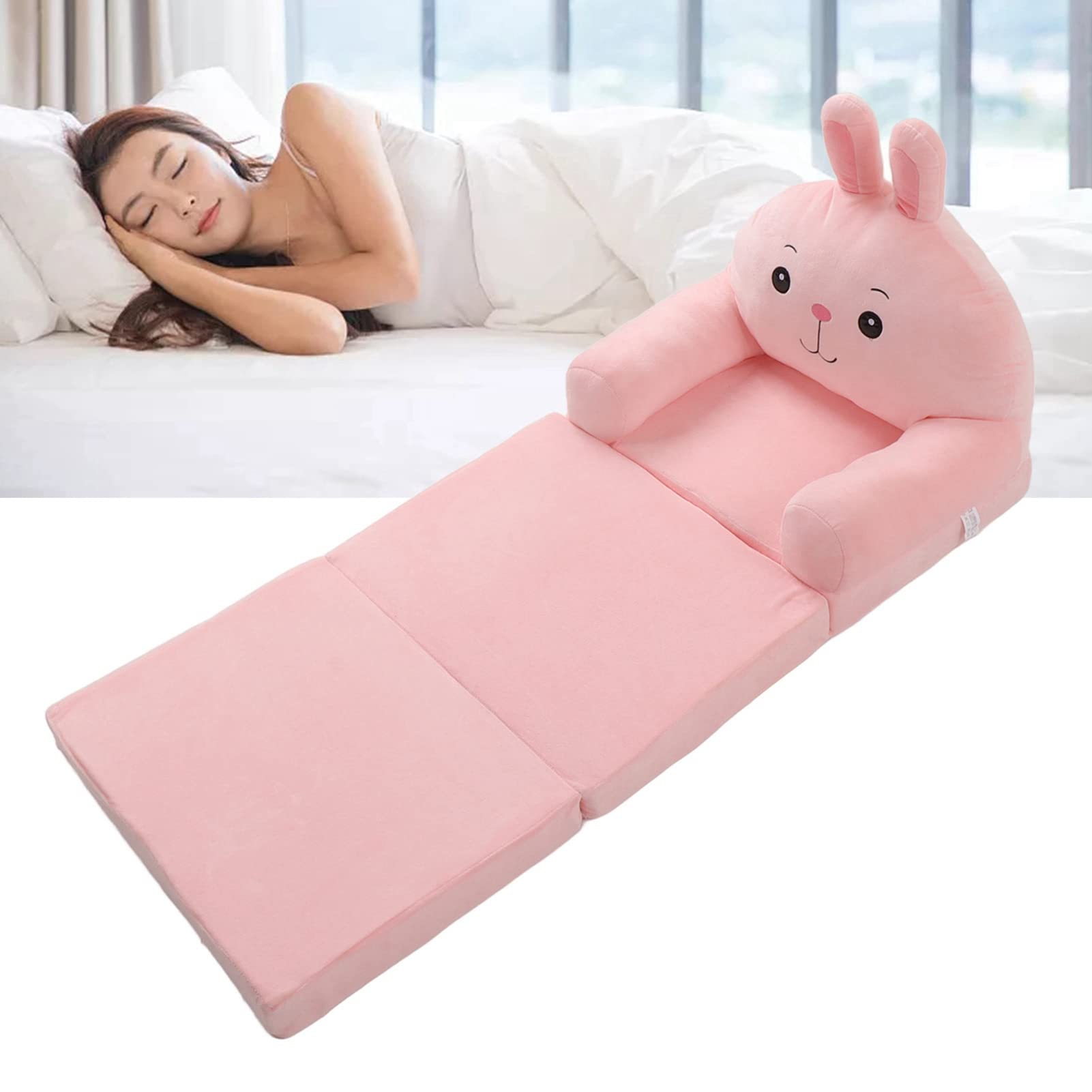 Sofa Dla Dzieci, 2 W 1 Miękki Pluszowy Kreskówka Składany Fotel Dla Dzieci Oparcie Sofy do Salonu Sypialnia (Pink)