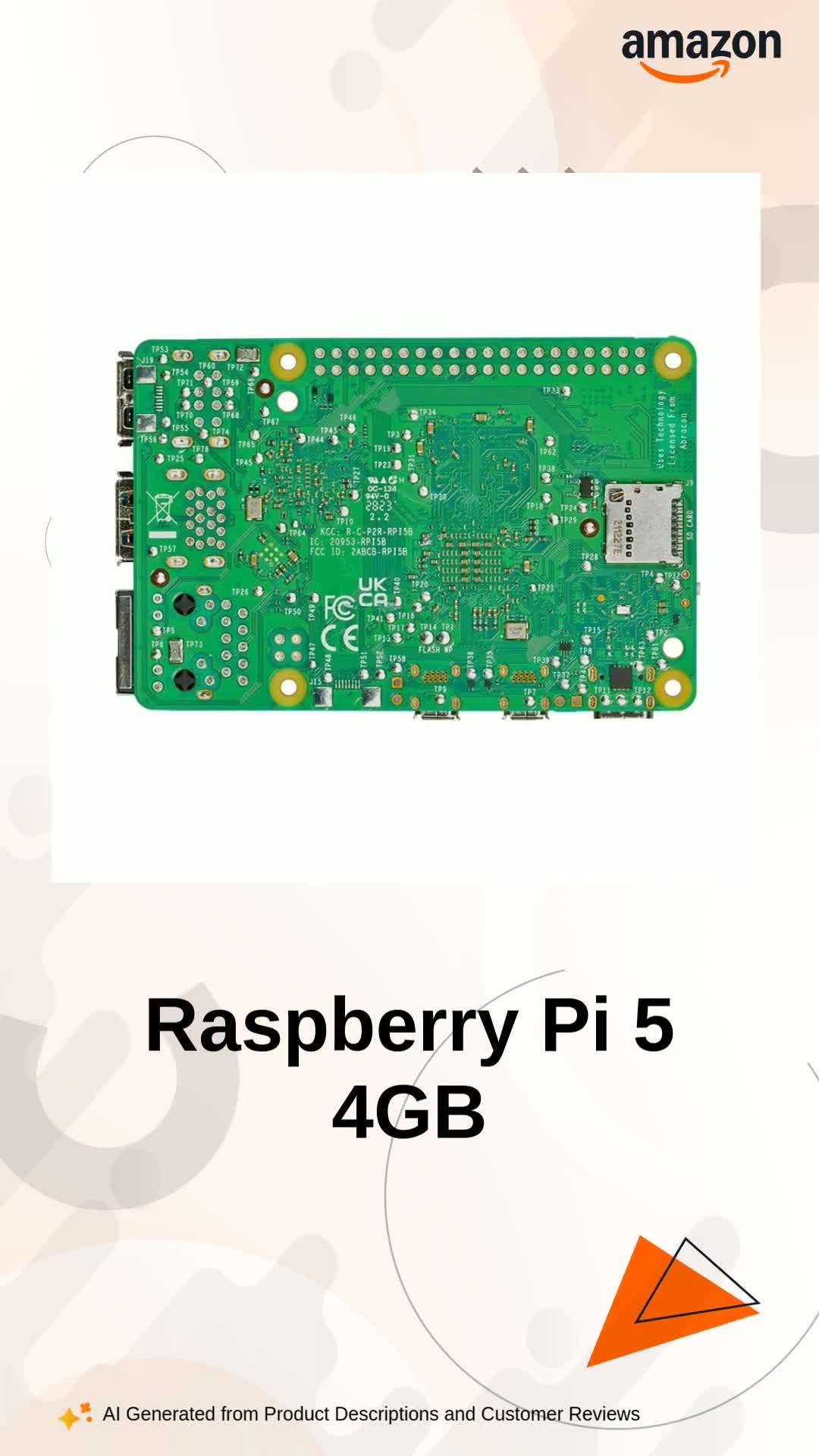 Raspberry Pi 5 4GB RAM, SBC, Raspberry Pi5 4GB, BCM2712, Arm