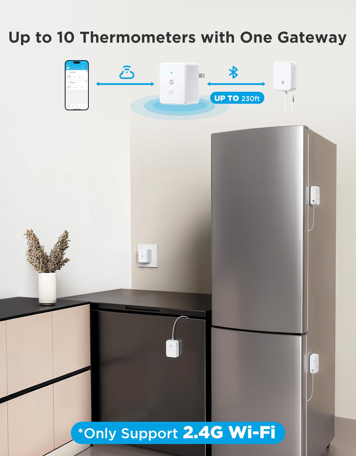 GoveeLife Termometro WiFi per frigorifero con allarme, misuratore di temperatura digitale wireless per congelatore con controllo tramite app, 2 anni di esportazione dati gratuita, per casa, cucina