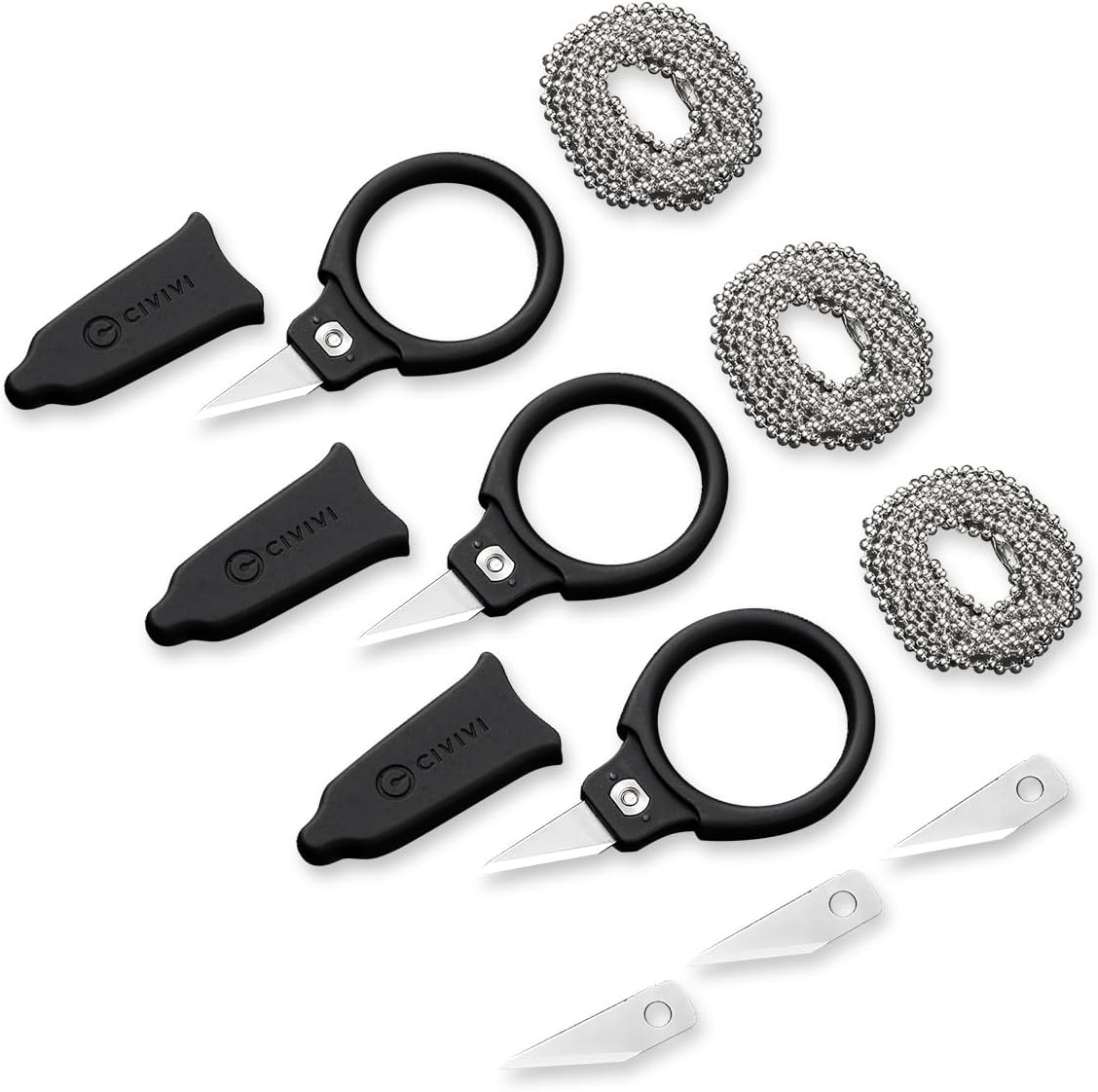 CIVIVI 3 Pack Field Cutter Utility Knife, Mini Neck Knife for Males Girls EDC, Fast Snip Knife with 3Pcs Additional Blades, 3Pcs Bead Chain C22022A-2