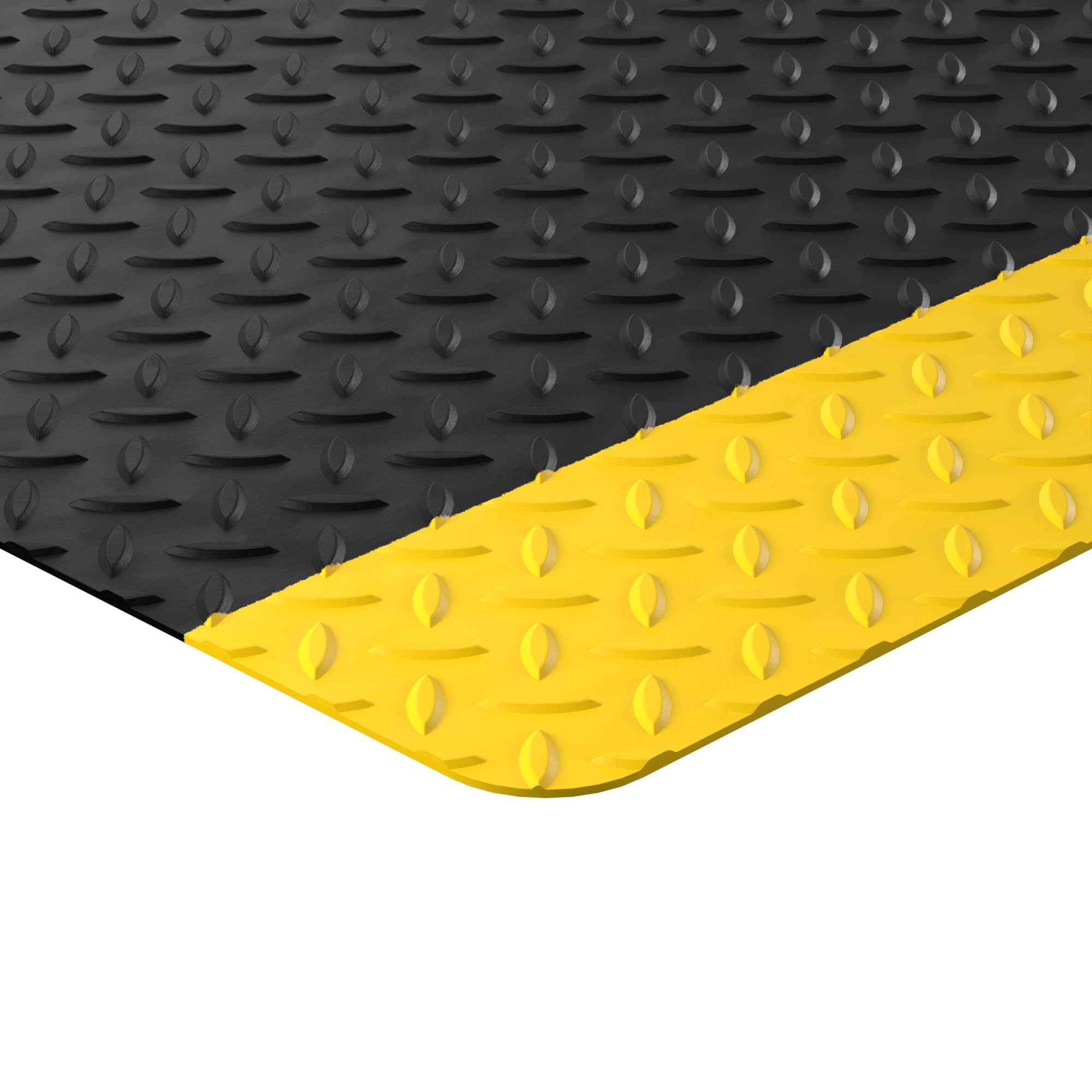 Diamond Star 3' x 75' Black Anti-Fatigue Mat with Yellow Borders - 9/16