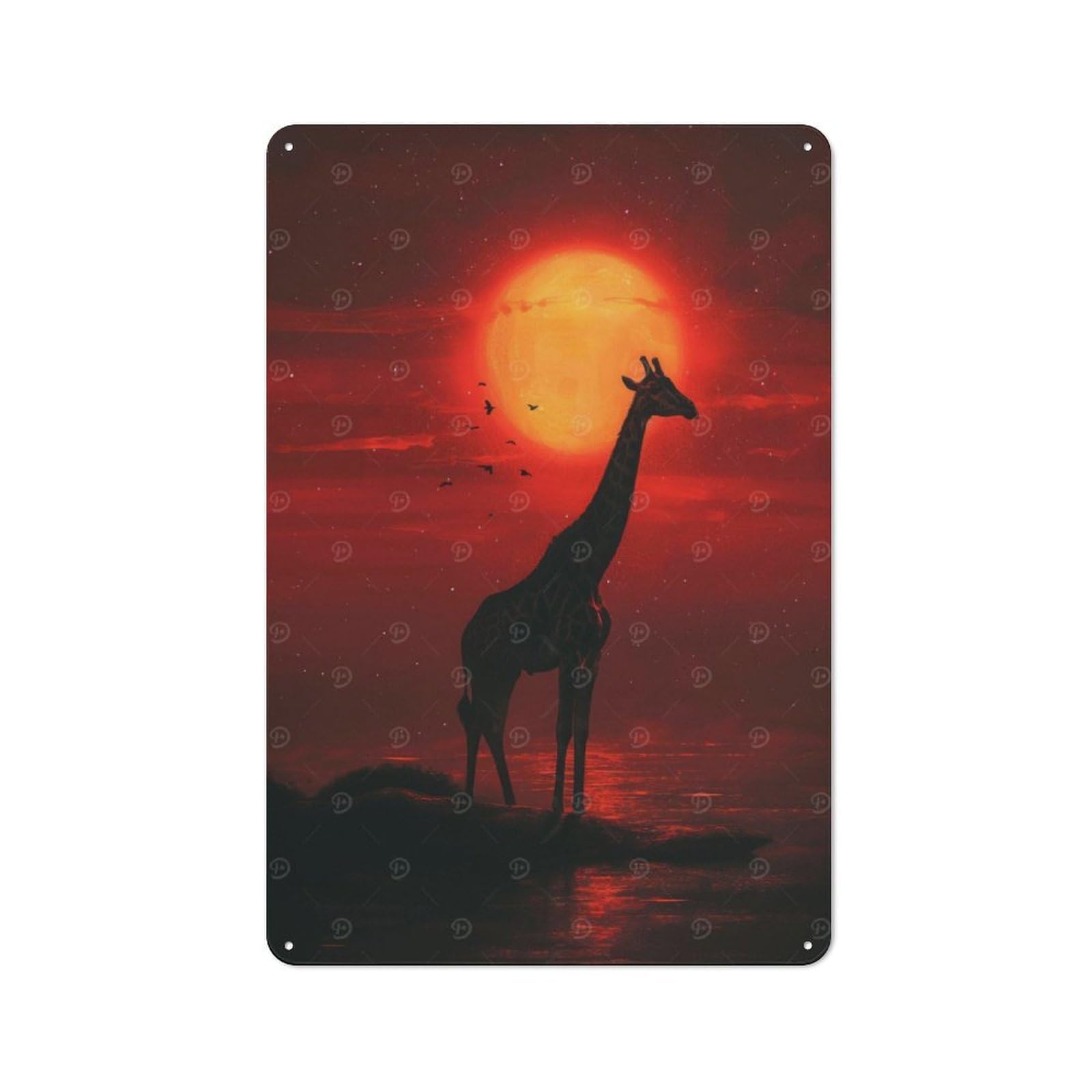 Junmoney Style-2 30X20cm Retro Tin Sign With Giraffe Sunset Vista For Living Room Wall, Housewarming Present For People Styling Living Room