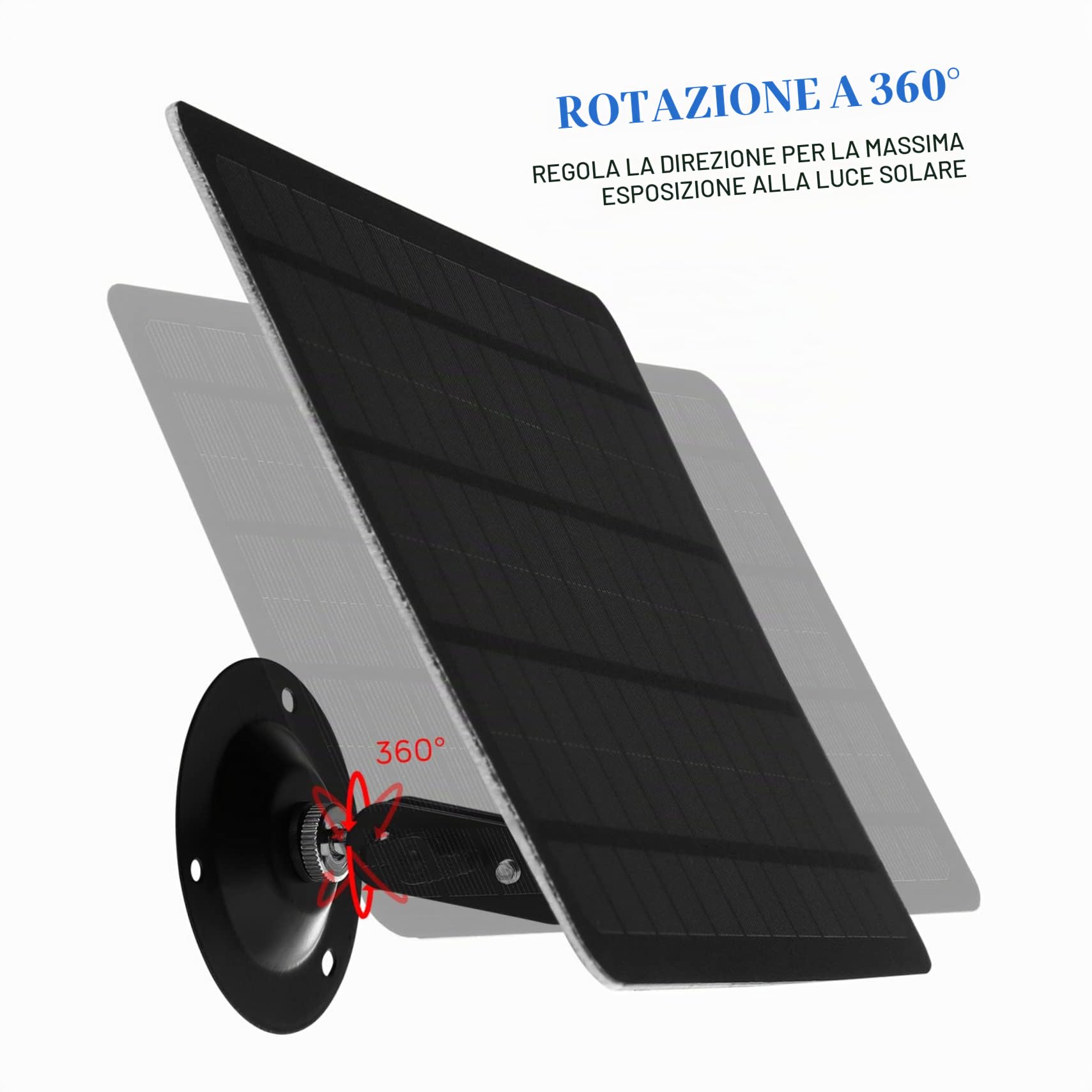 SUPVOX Pannello Solare per Telecamera di Sicurezza da 20W in Monocristallino, Ricarica Continua, Installazione Flessibile, Supporti a Muro